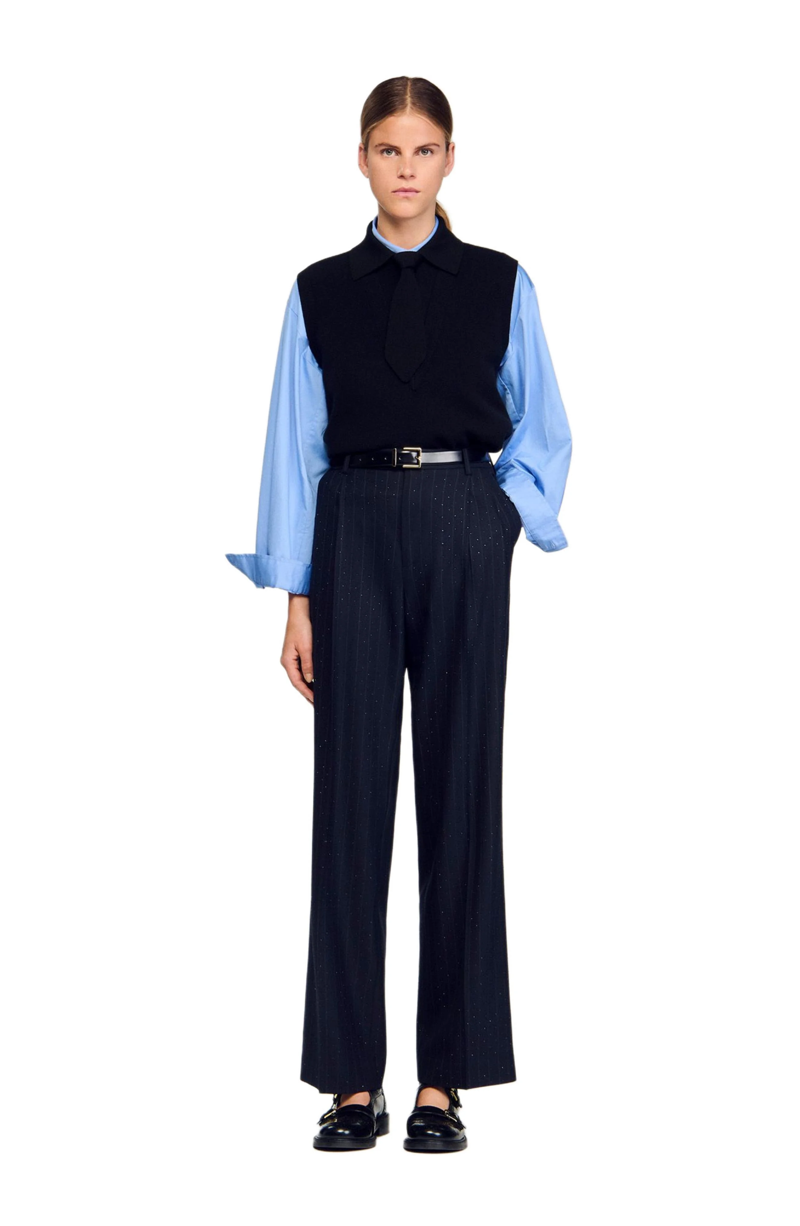 SANDRO Tie-neck sweater in Black at Nordstrom - 1