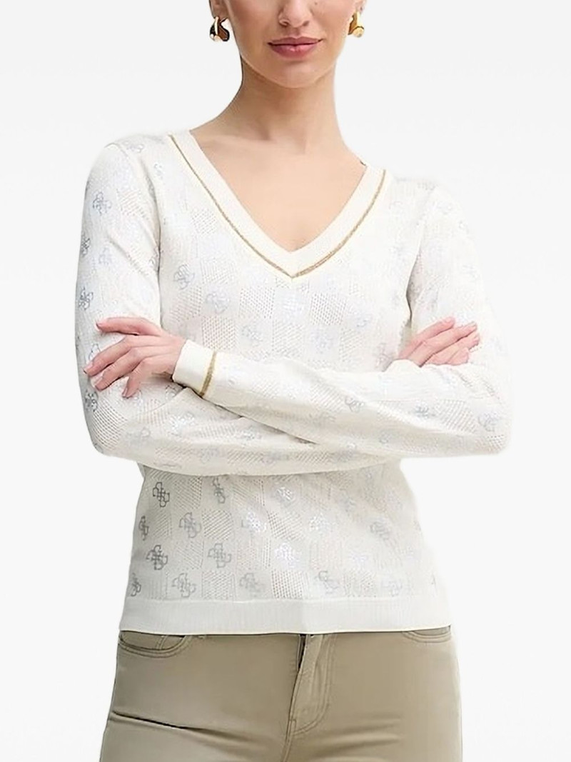 logo-pattern V-neck sweater 1
