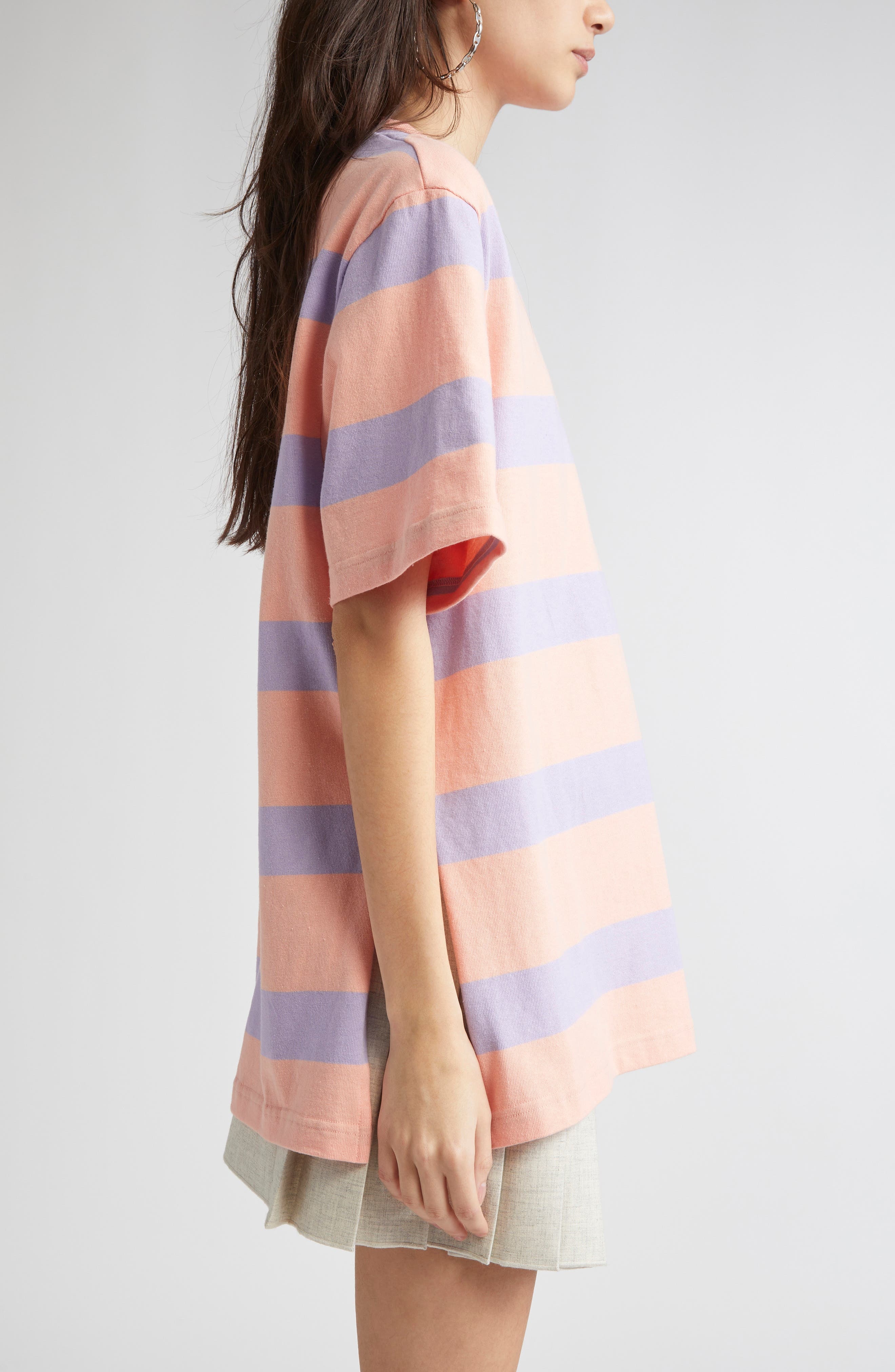 Rabanne Stripe Cotton T-Shirt in Stripes Peach /Lavander at Nordstrom - 4