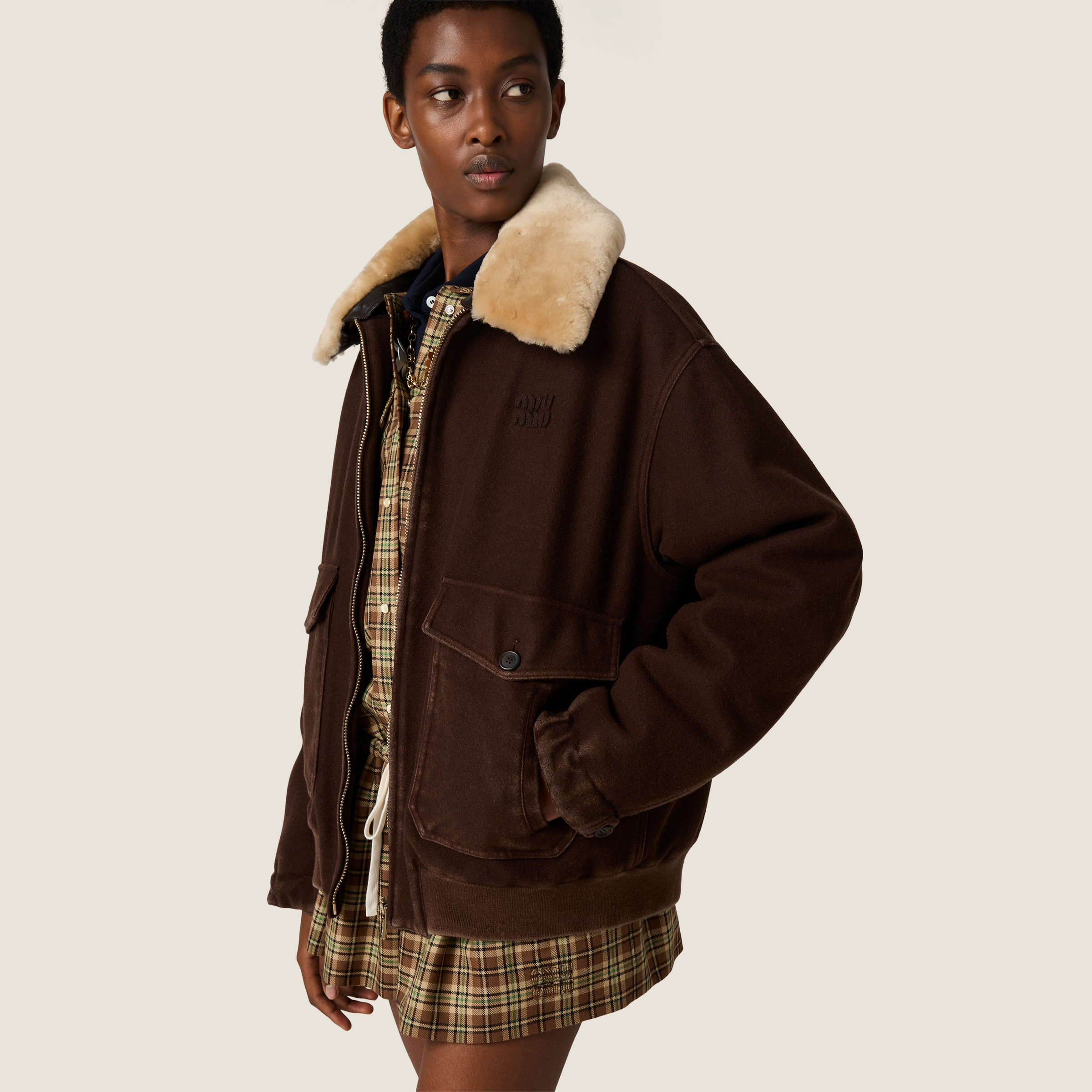 Garment-dyed wool blouson with shearling collar - 5
