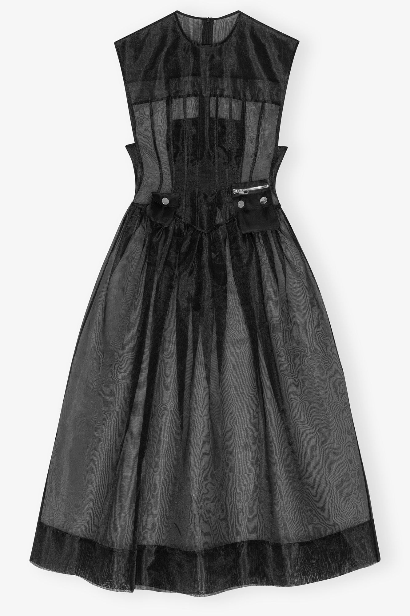 BLACK TECHNICAL ORGANZA CORSET MIDI DRESS - 1