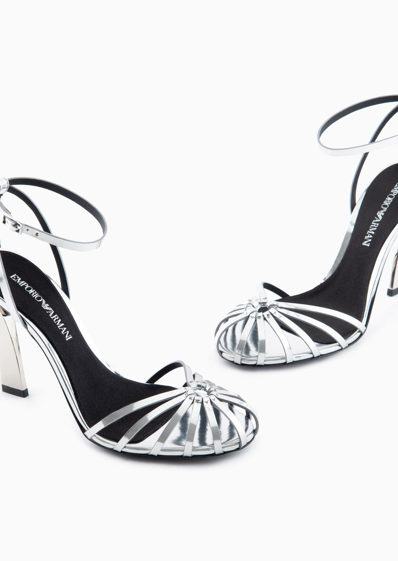 Mirror lamé leather sandals with high heel - 5