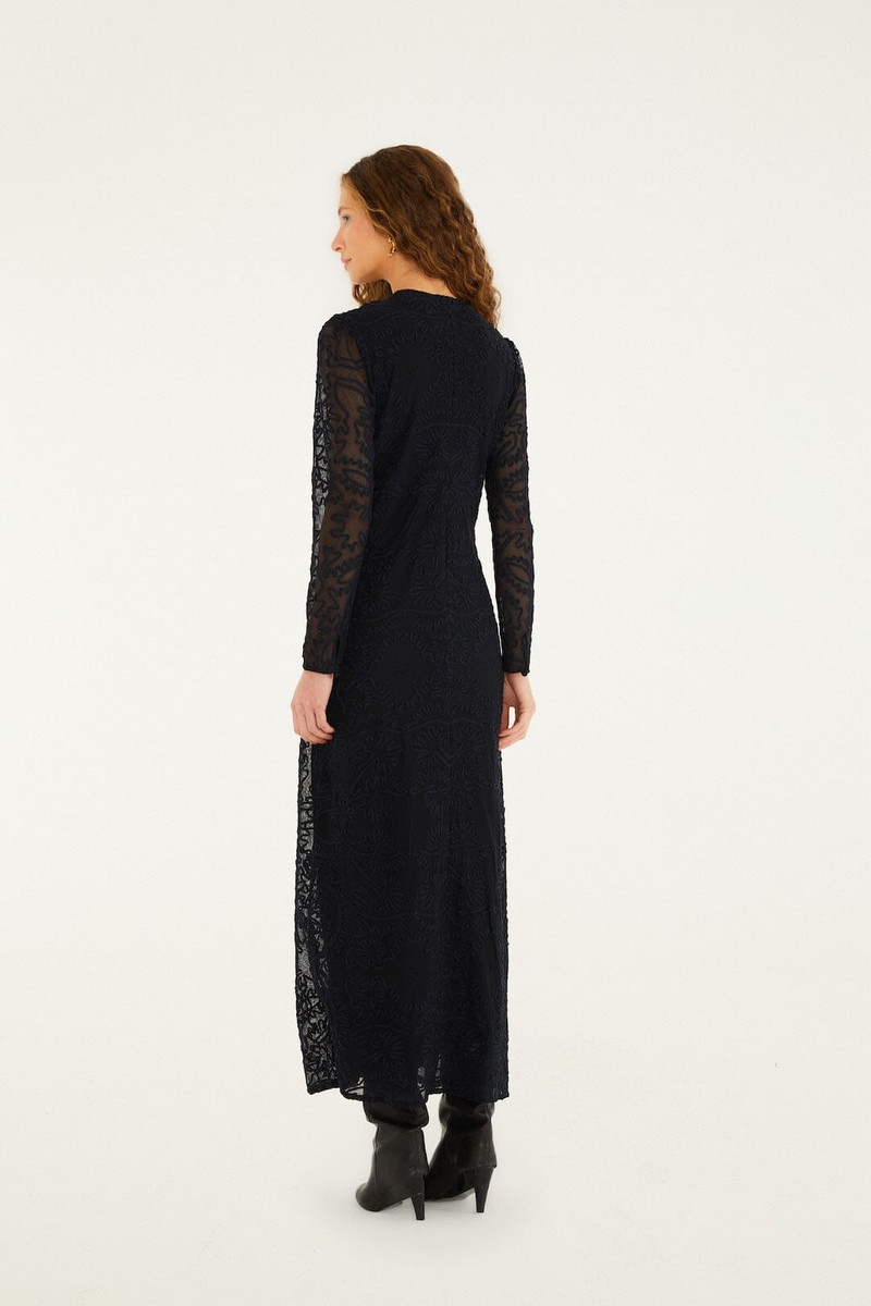 Black Embroidered Sheer Sleeve Maxi Dress 3