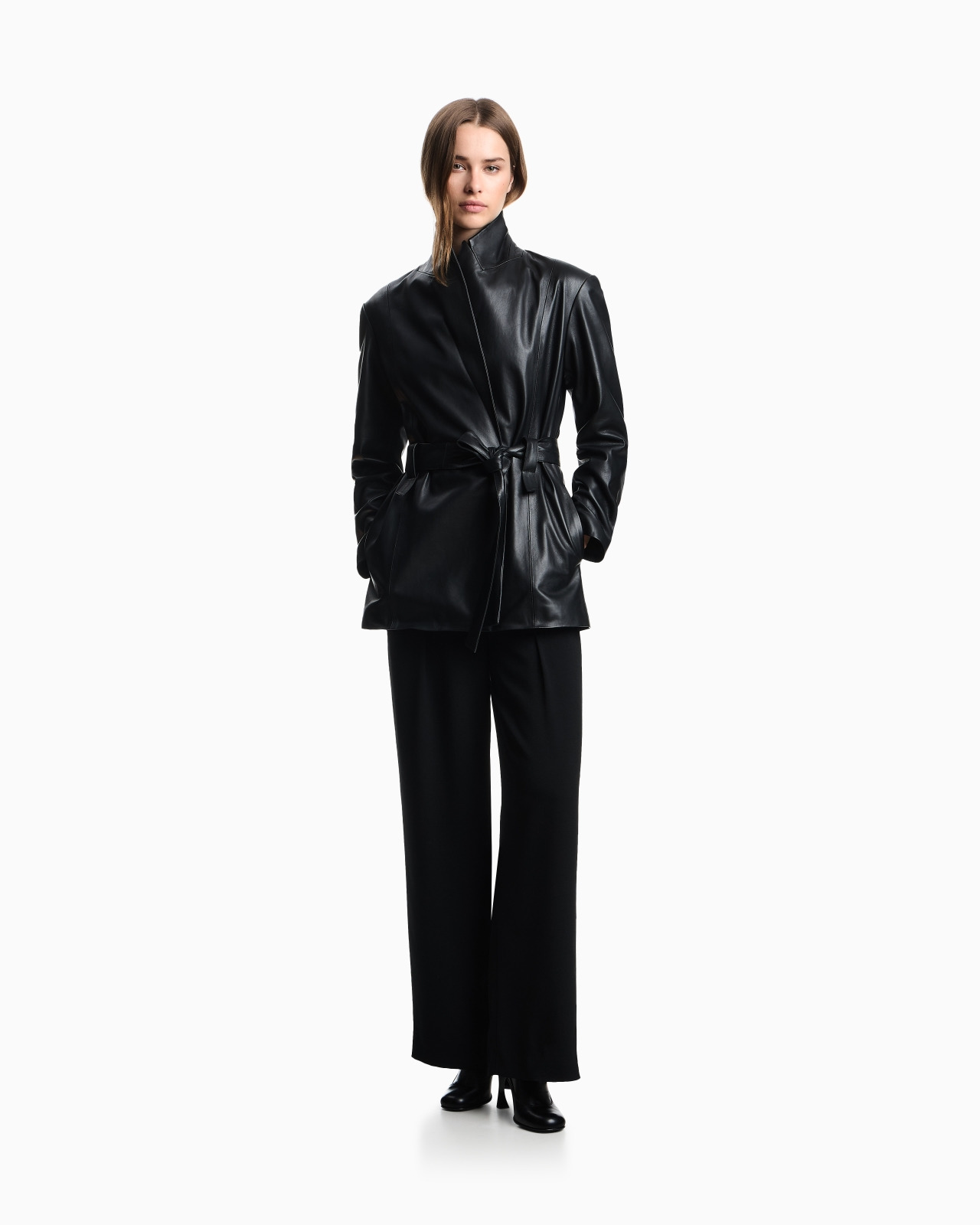 STRETCH SANDBLASTED FABRIC TROUSERS WITH PLEATS - 2