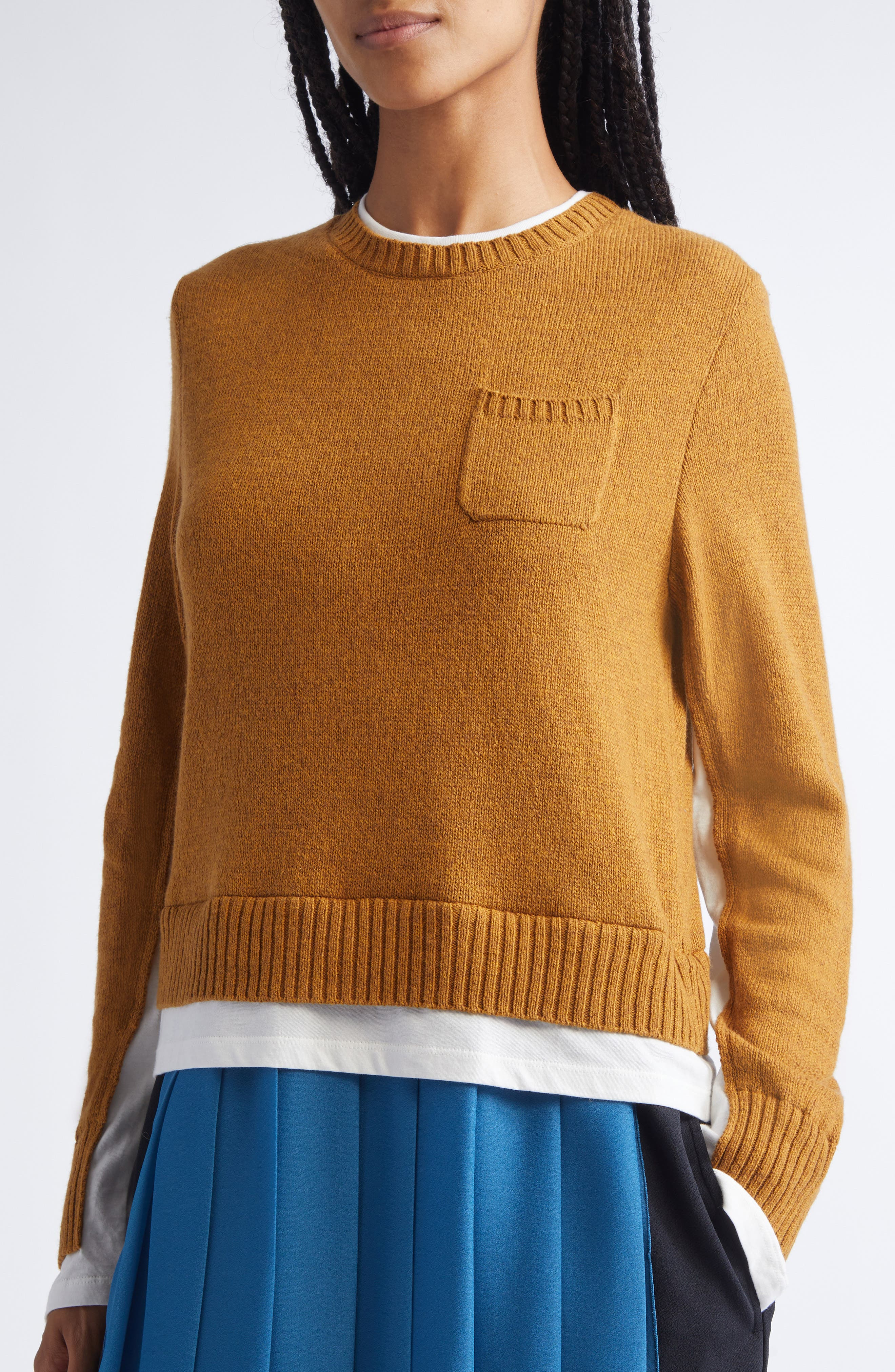 Undercover Layered Effect Long Sleeve Mixed Media Dress in Mustard at Nordstrom - 4