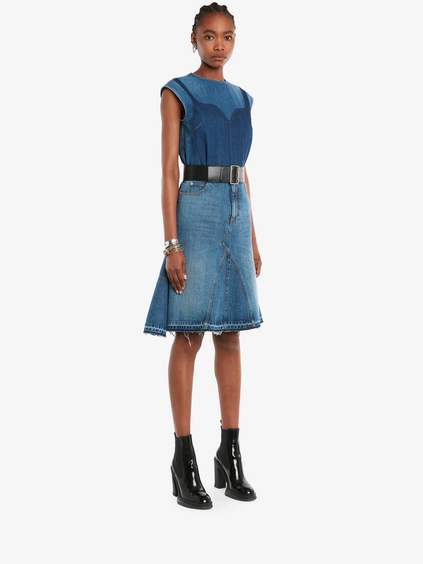 Bustier Denim Top in Washed Blue - 3