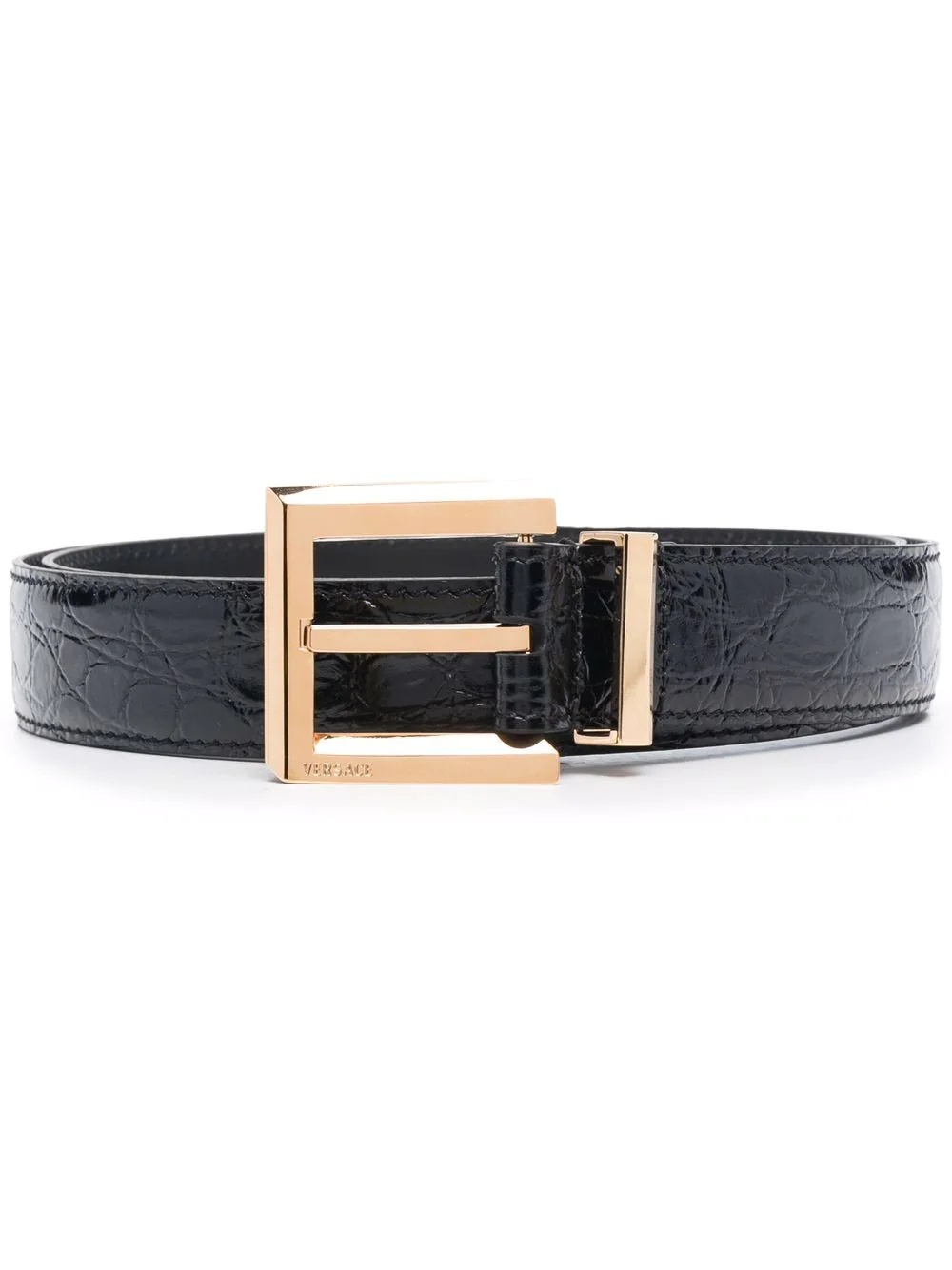 crocodile-embossed square-buckle belt - 1