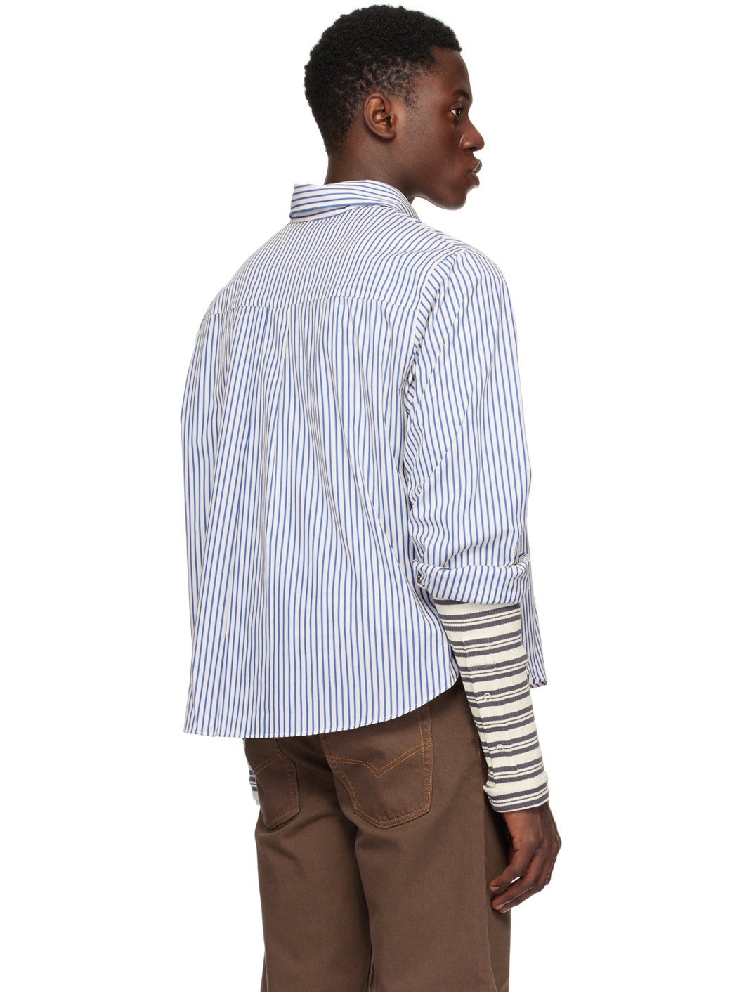 White & Blue Smiley Stripe Shirt - 3
