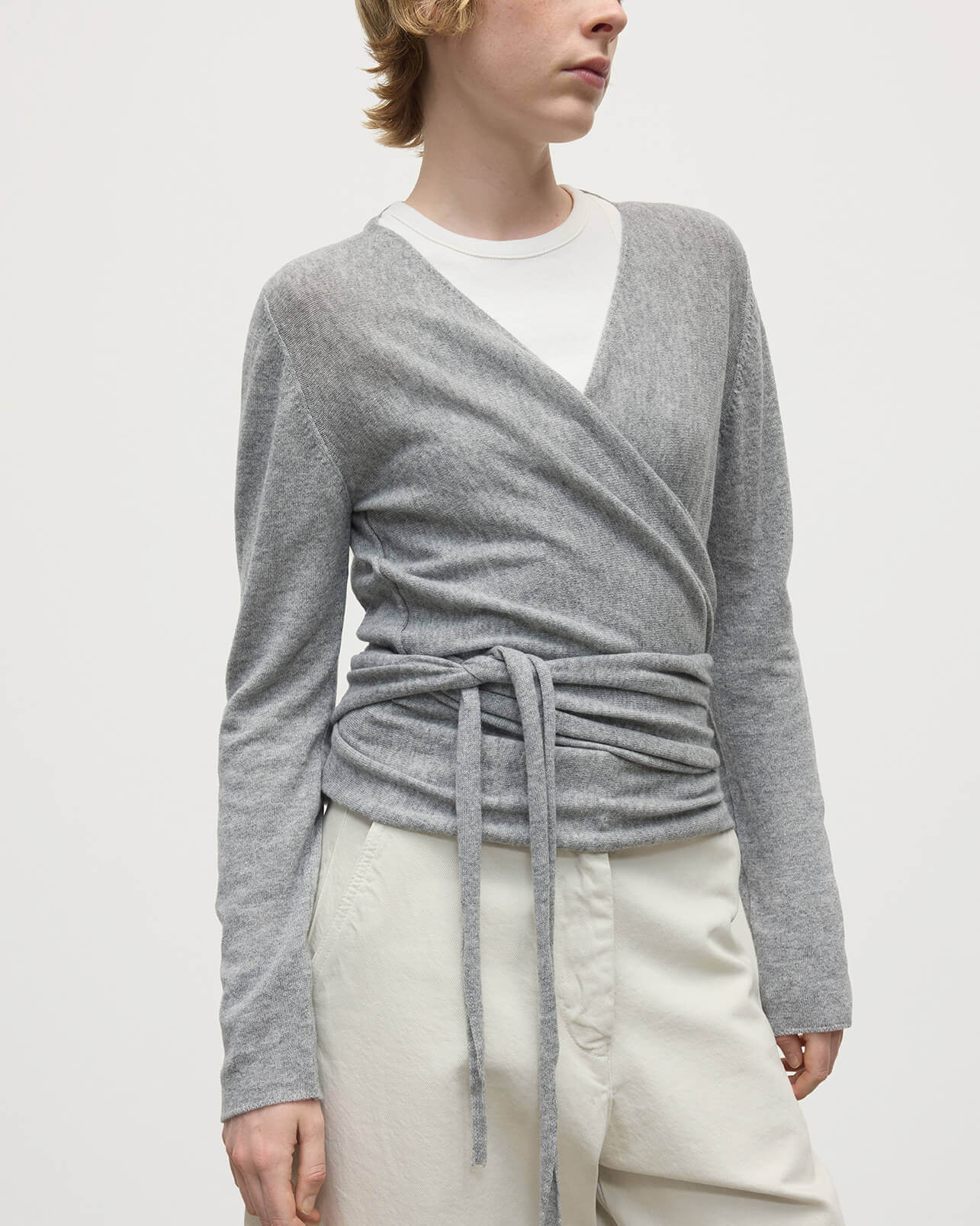 Ballet Wrap Grey Cashmere Cardigan - 5