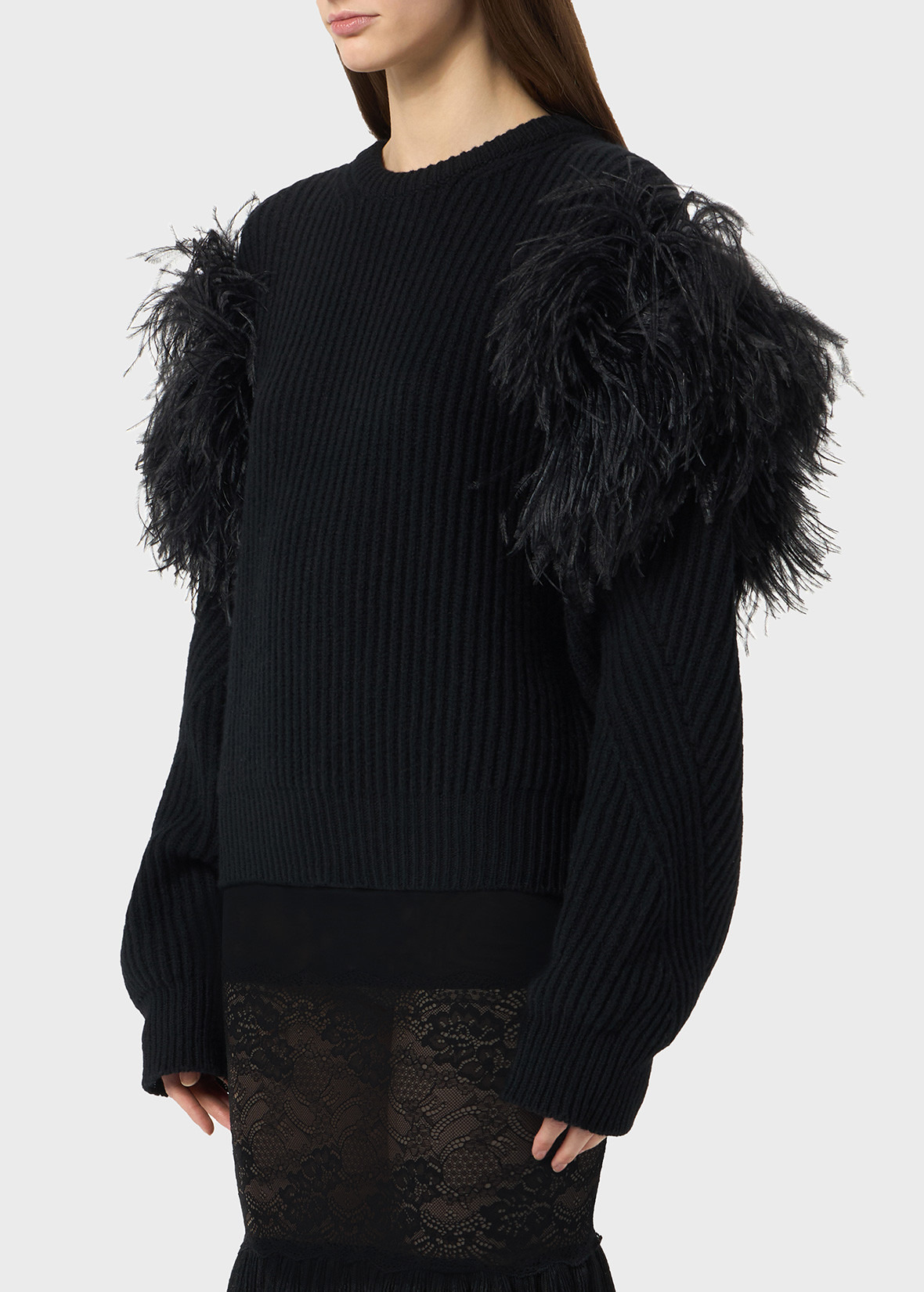 RIBBED WOOL SWEATER WITH FEATHERS - 5