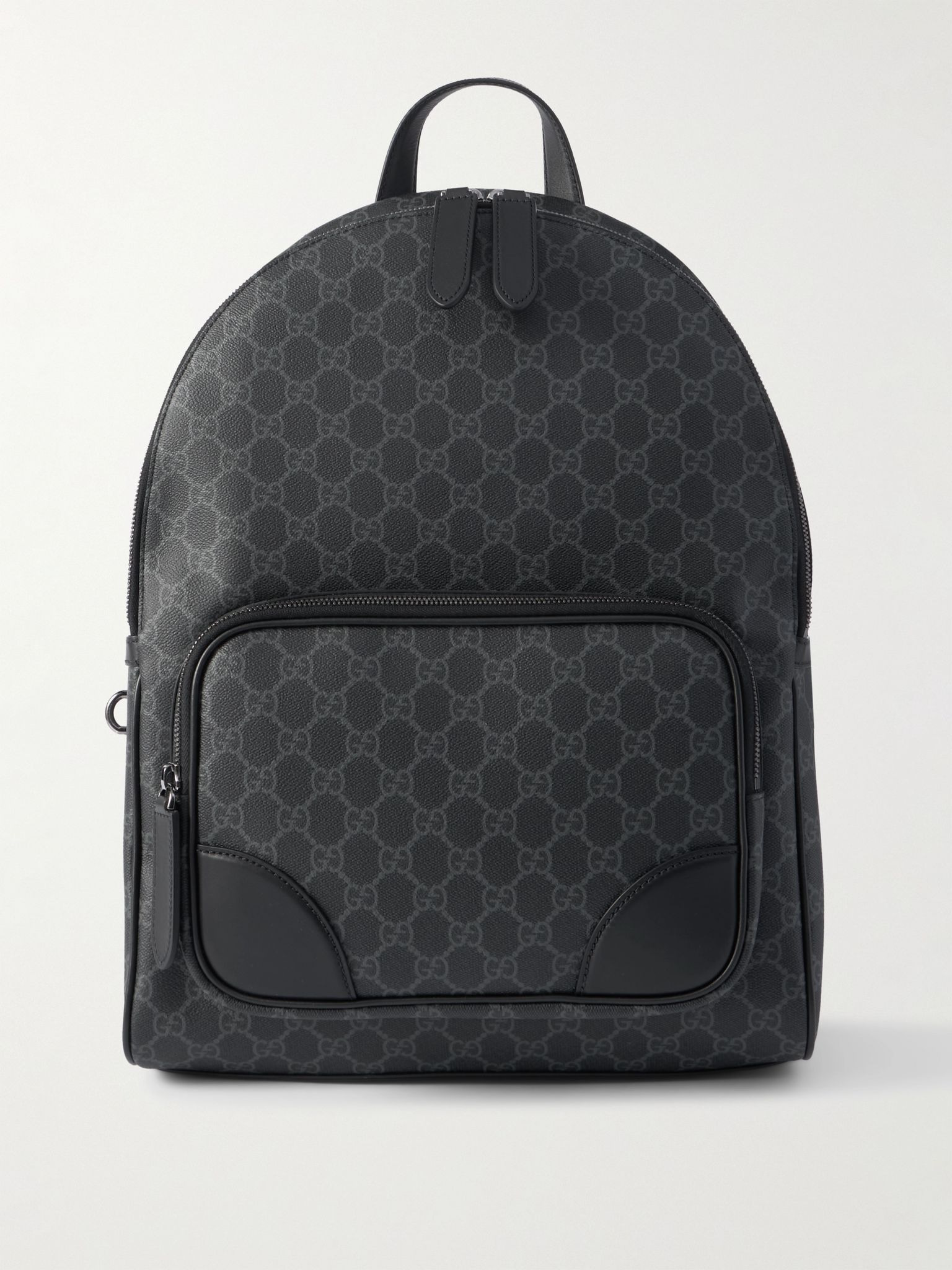 GG Leather-Trimmed Monogrammed Coated-Canvas Backpack Black - 1
