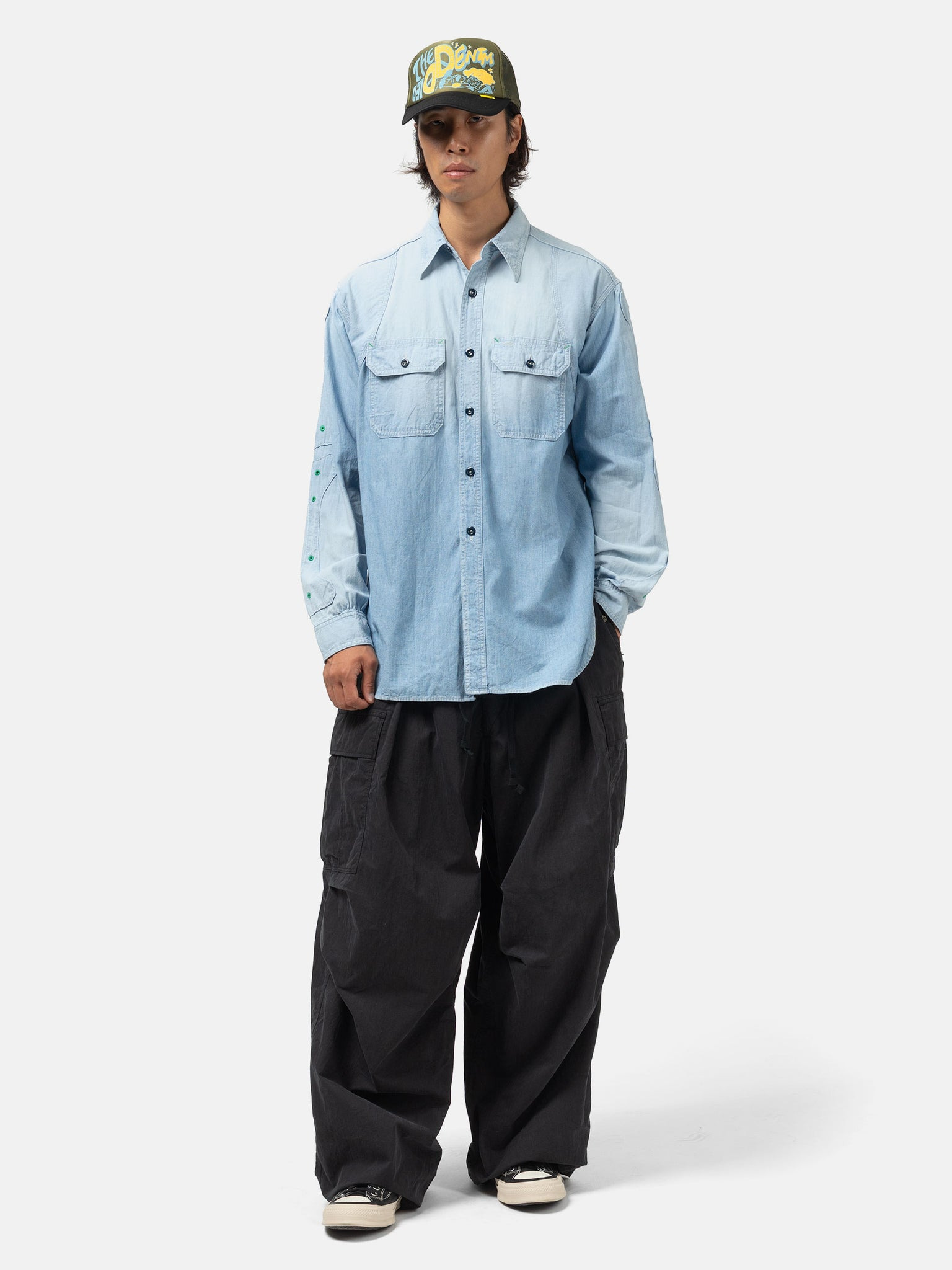 Chambray BONE Patch Ventilator Workshirt Sax - 2