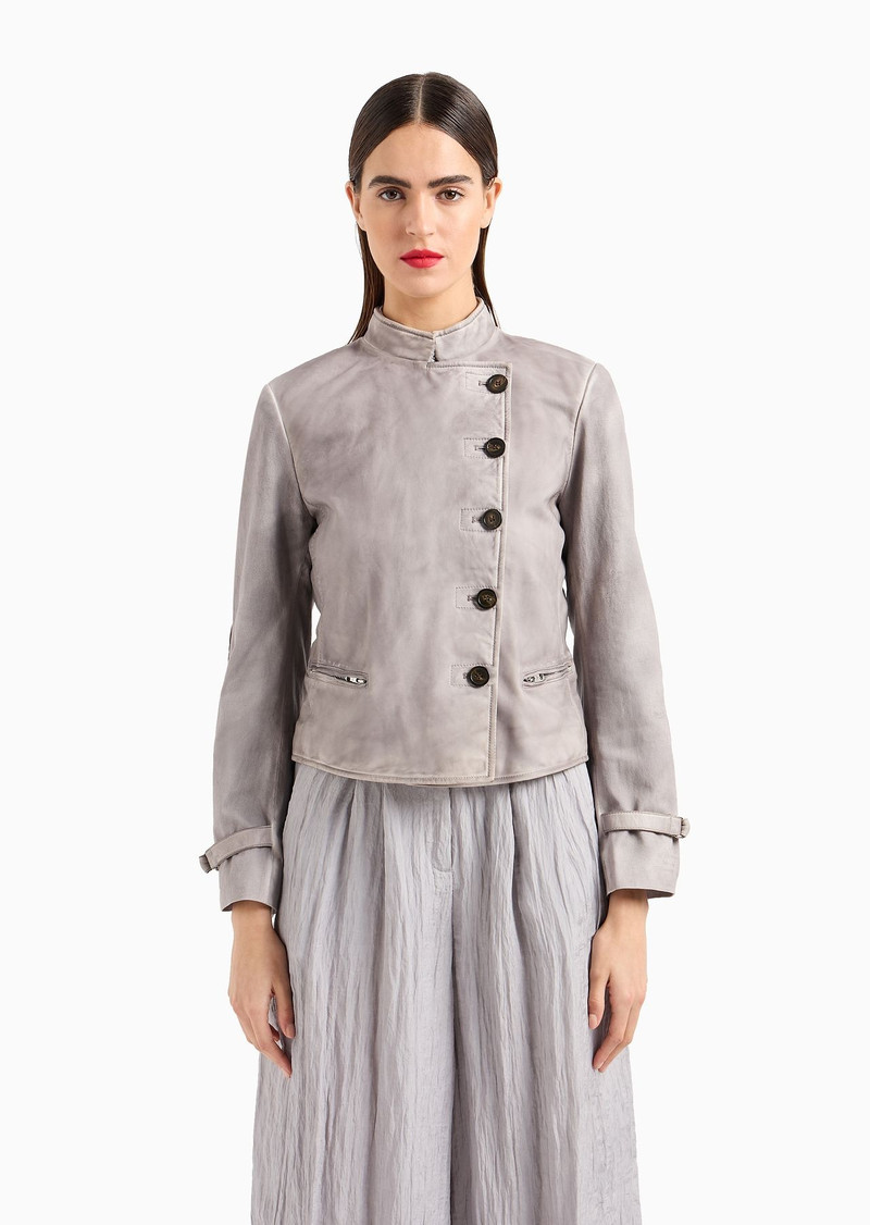 Garment-dyed nappa-lambskin jacket with canvas sleeves 2