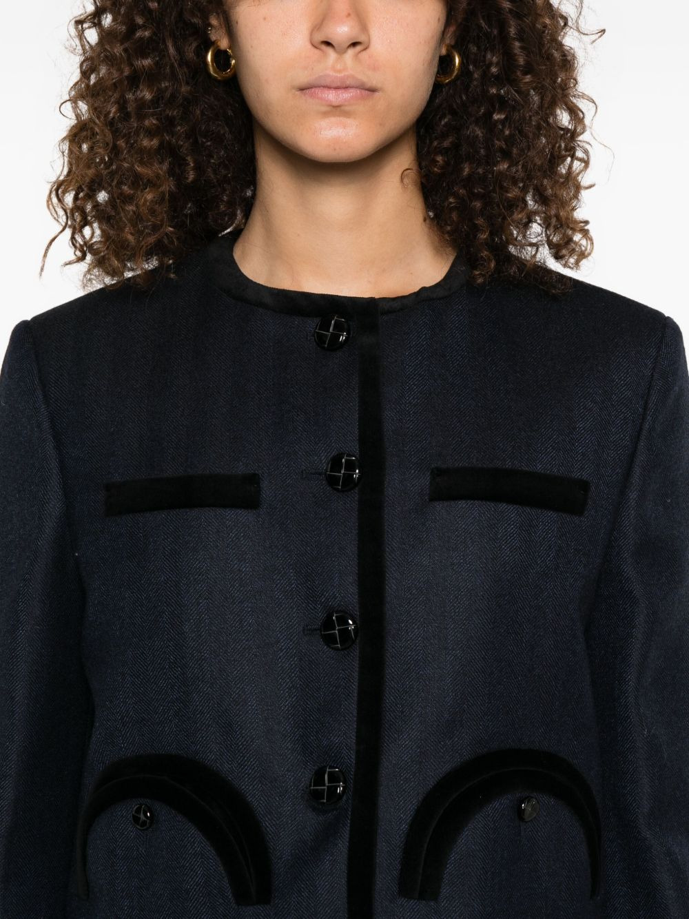 velvet-trimmed pocket jacket - 5