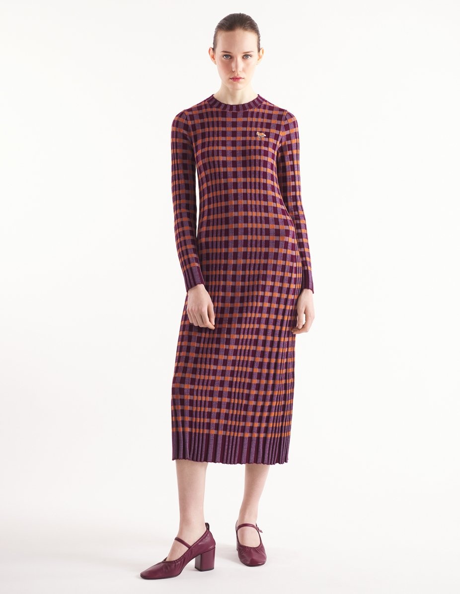 CHECKED RIBBED LONG DRESS - 3