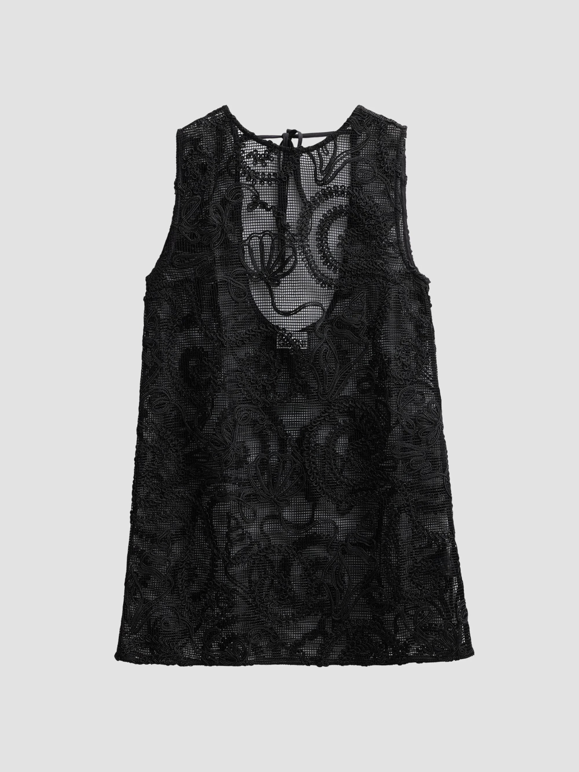 Women's Embroidered Net Mini Dress - Black - 1