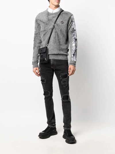 PHILIPP PLEIN Biker Destroyed low-rise slim-cut jeans outlook