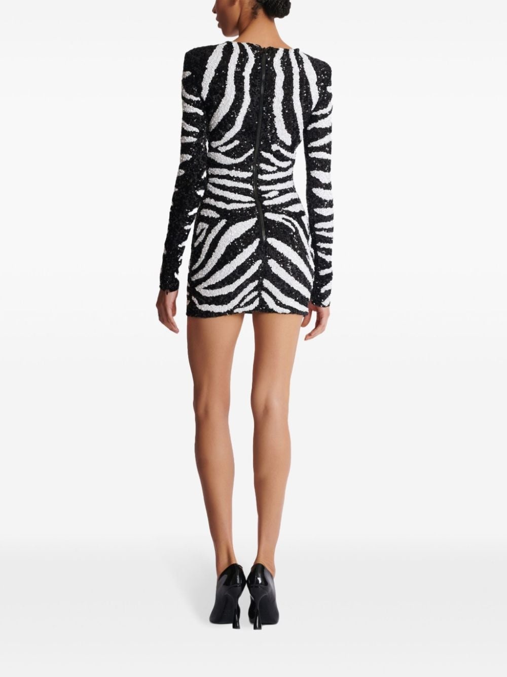 zebra-pattern sequin-embellished dress - 4