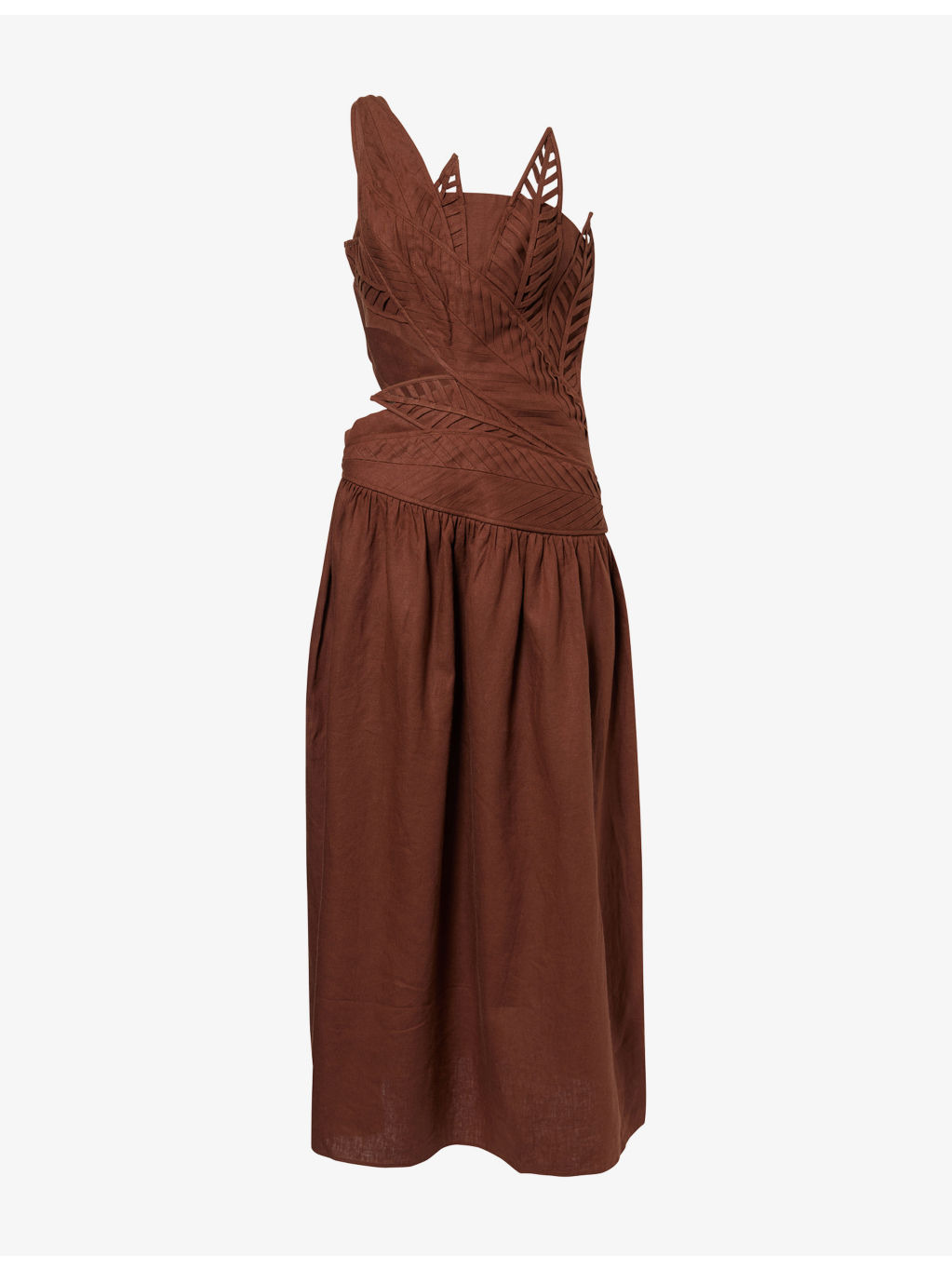 Leaves Cut-Out Linen-Blend Midi Dress - 1