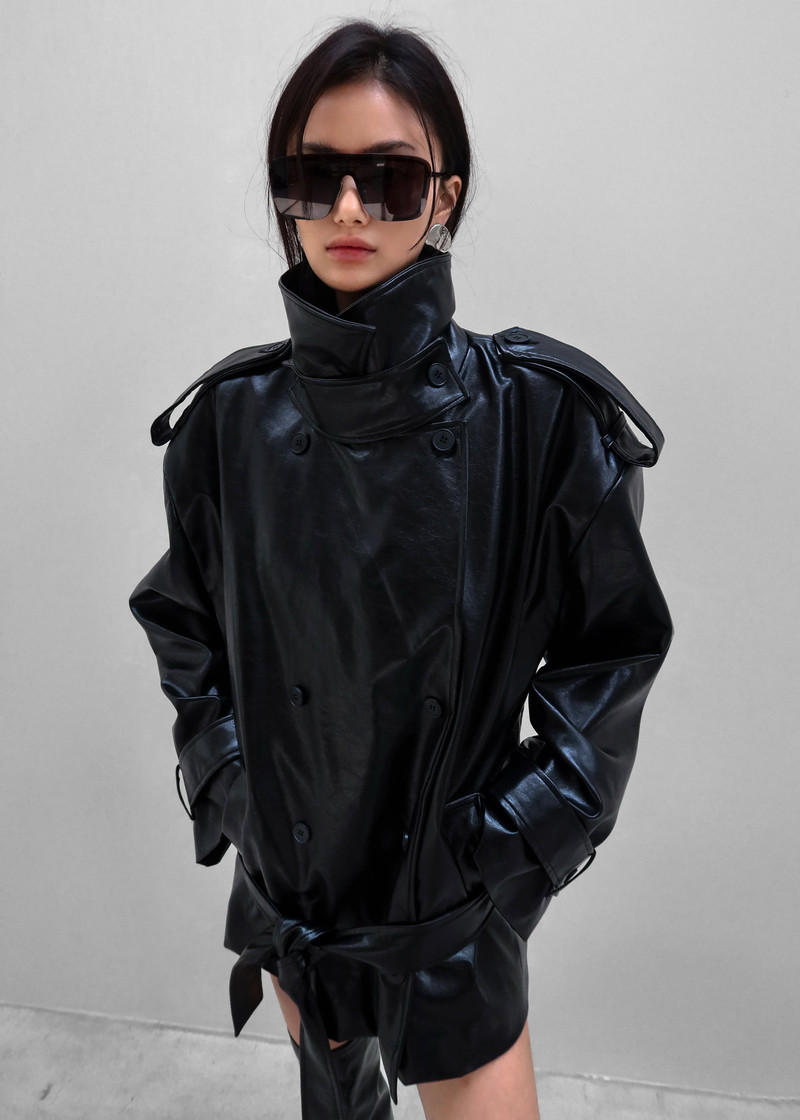 Nordana Faux Leather Short Trench - Black 10