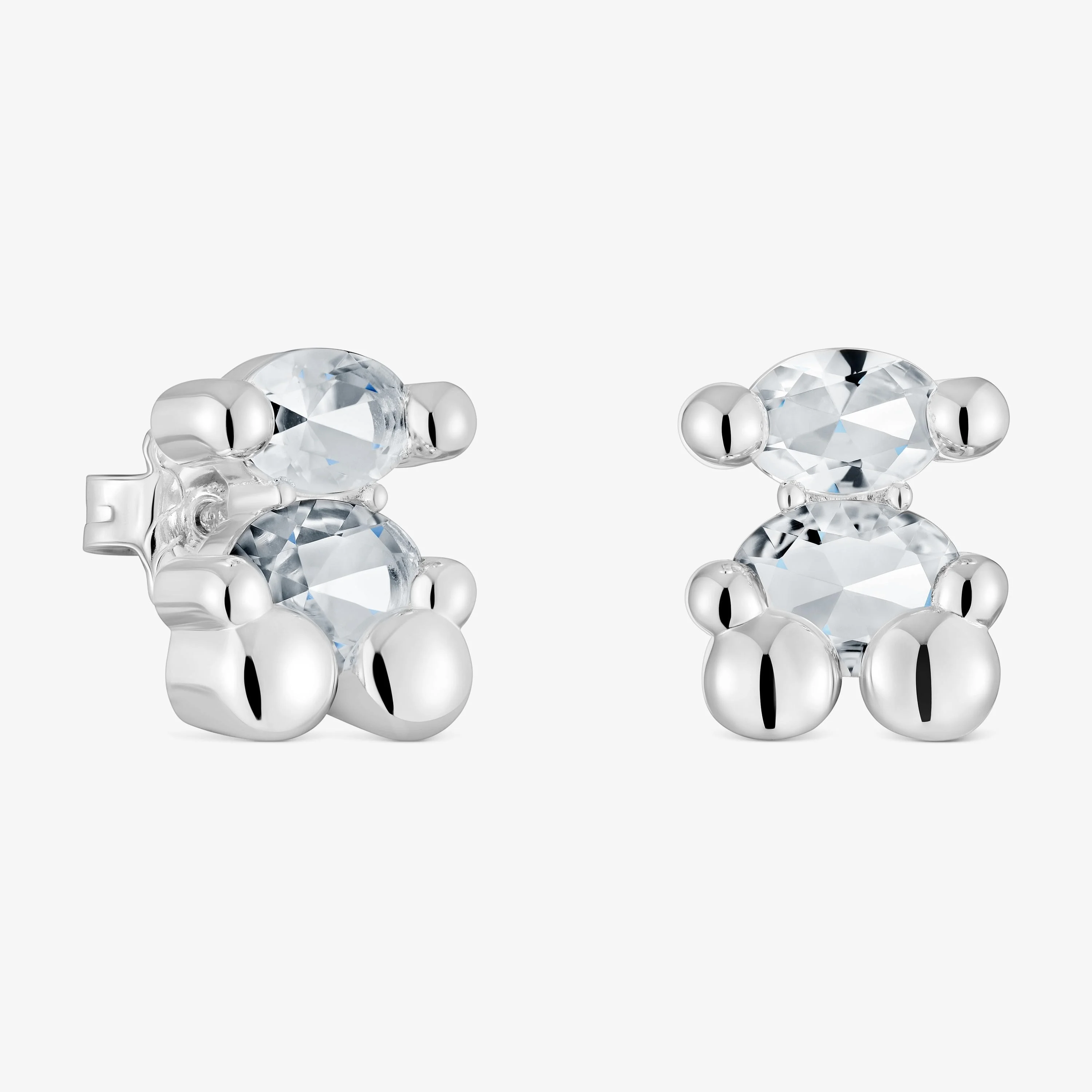 14 mm silver and rock crystal quartz bear motif Earrings Color Bear - 1