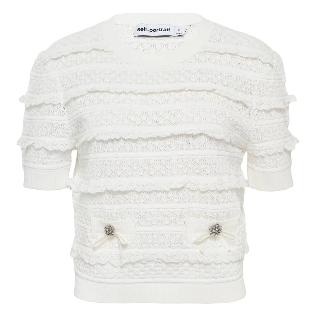 White Pointelle Knit Top - 1