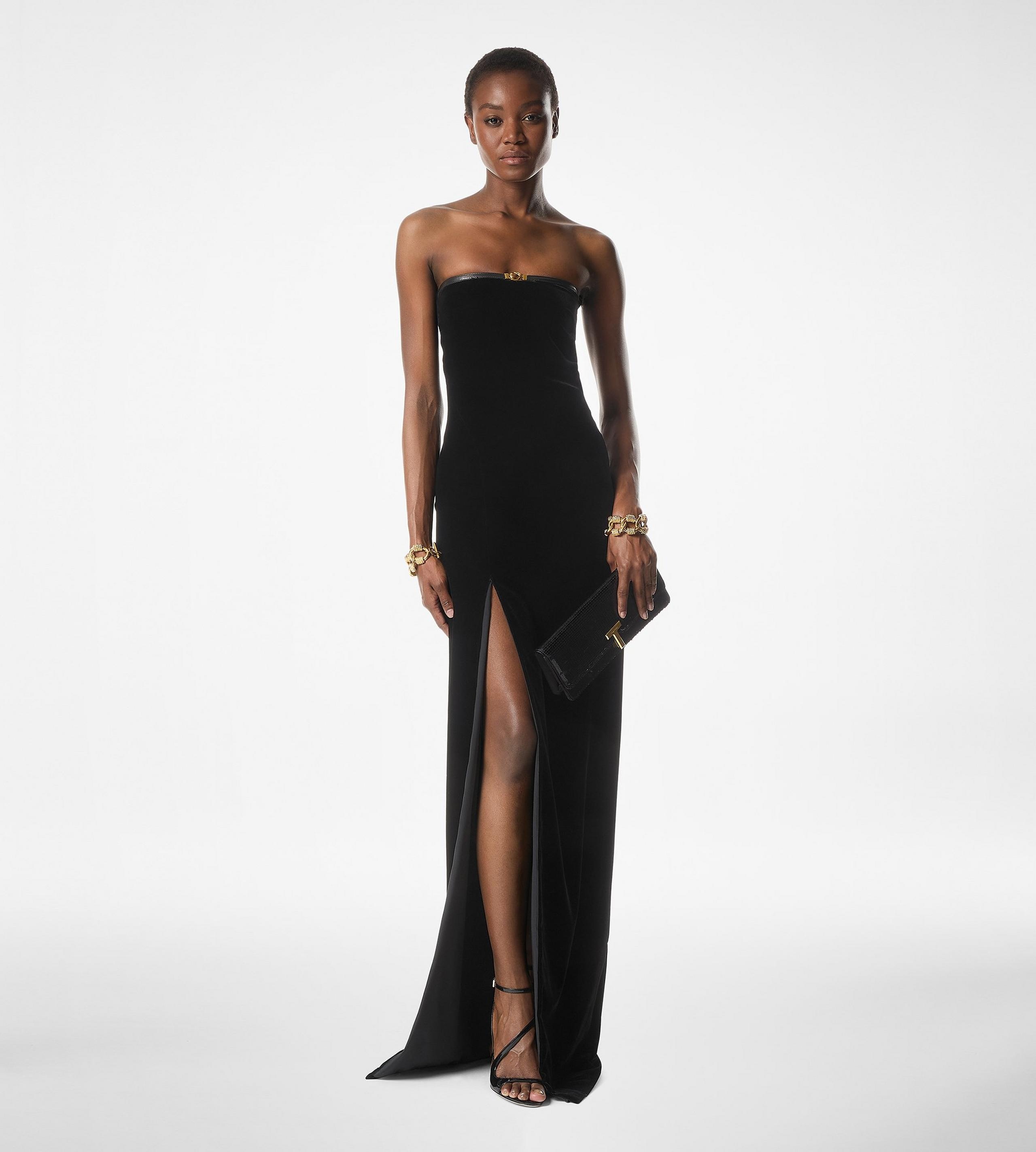 STRETCH VELVET STRAPLESS EVENING DRESS - 2