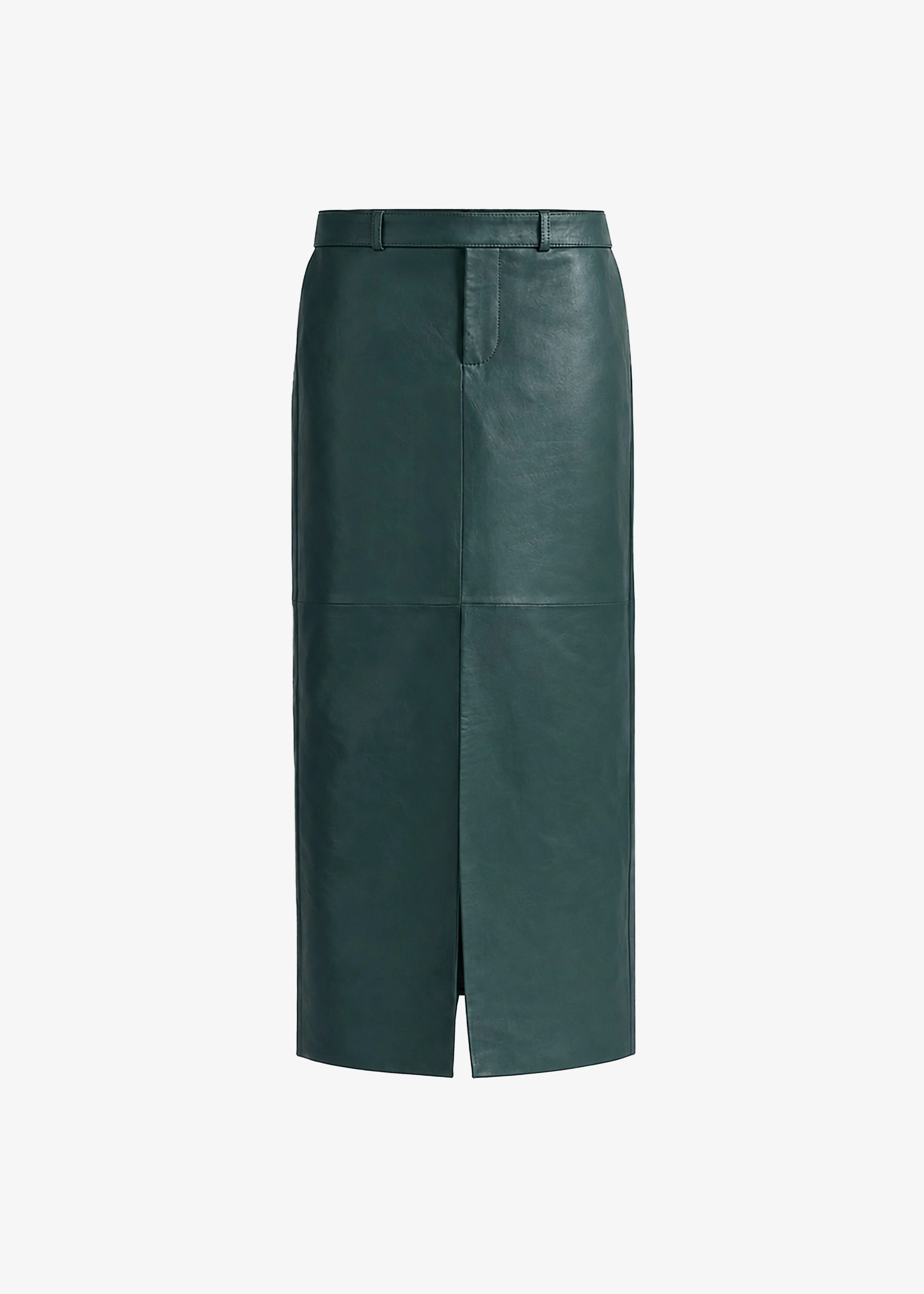 Maybelle Leather Front Slit Pencil Skirt - Bottle Green - 1