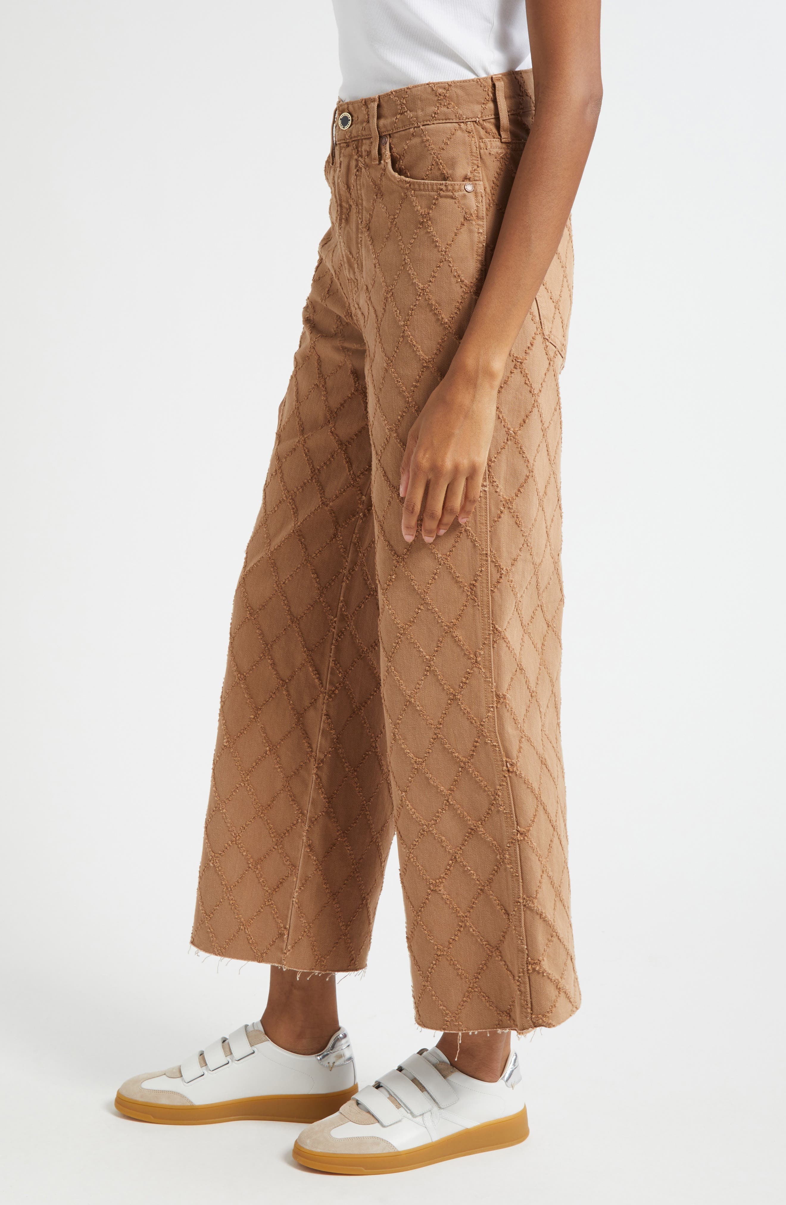 Veronica Beard High Waist Diamond Jacquard Crop Wide Leg Jeans in Hazelnut Stone at Nordstrom - 3
