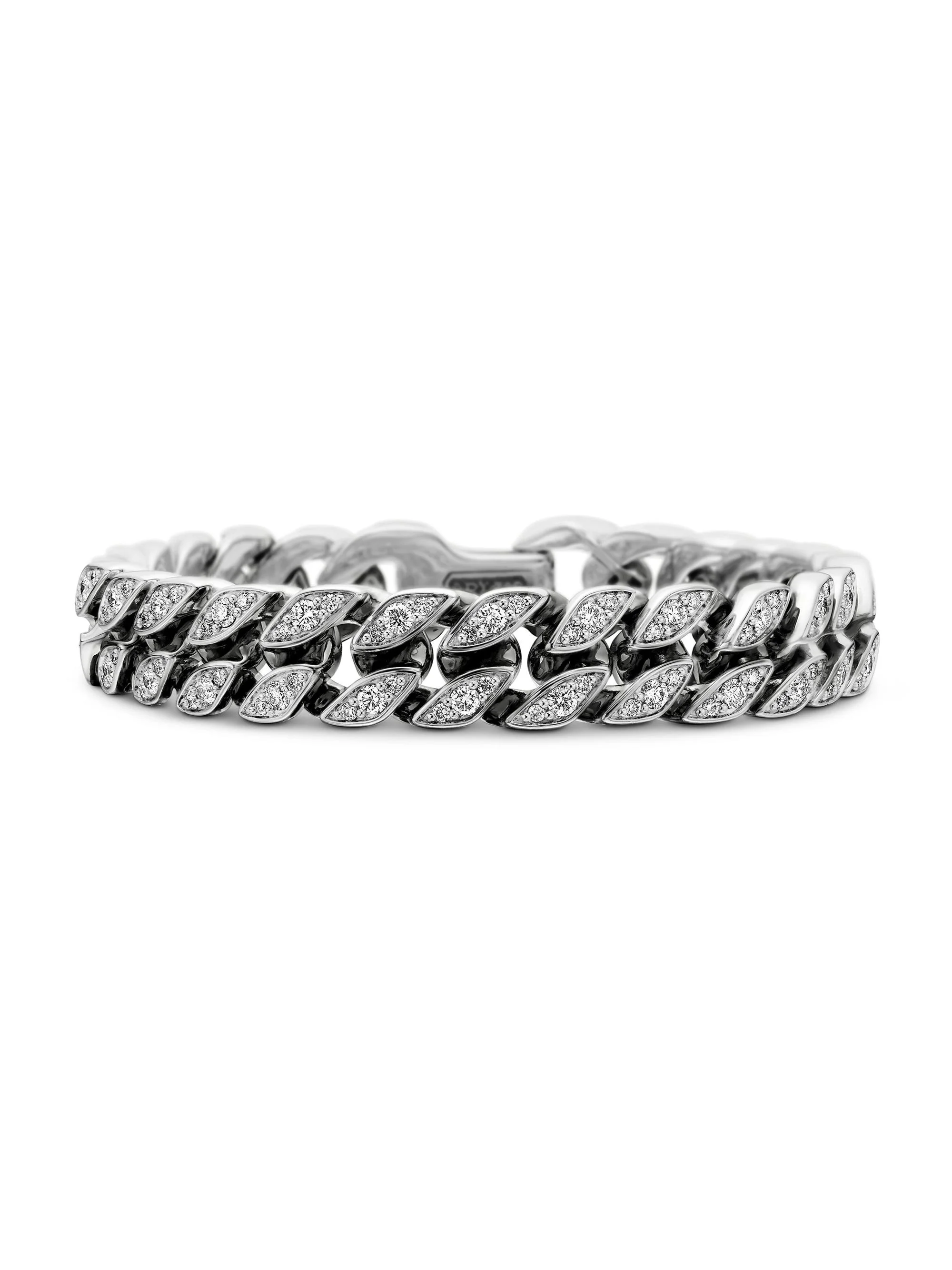 Men's Curb Chain Bracelet in Sterling Silver - Diamond - 1