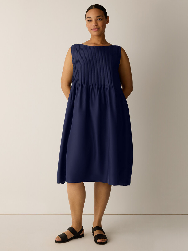 Pleated Silk Bateau Neck Dress 6