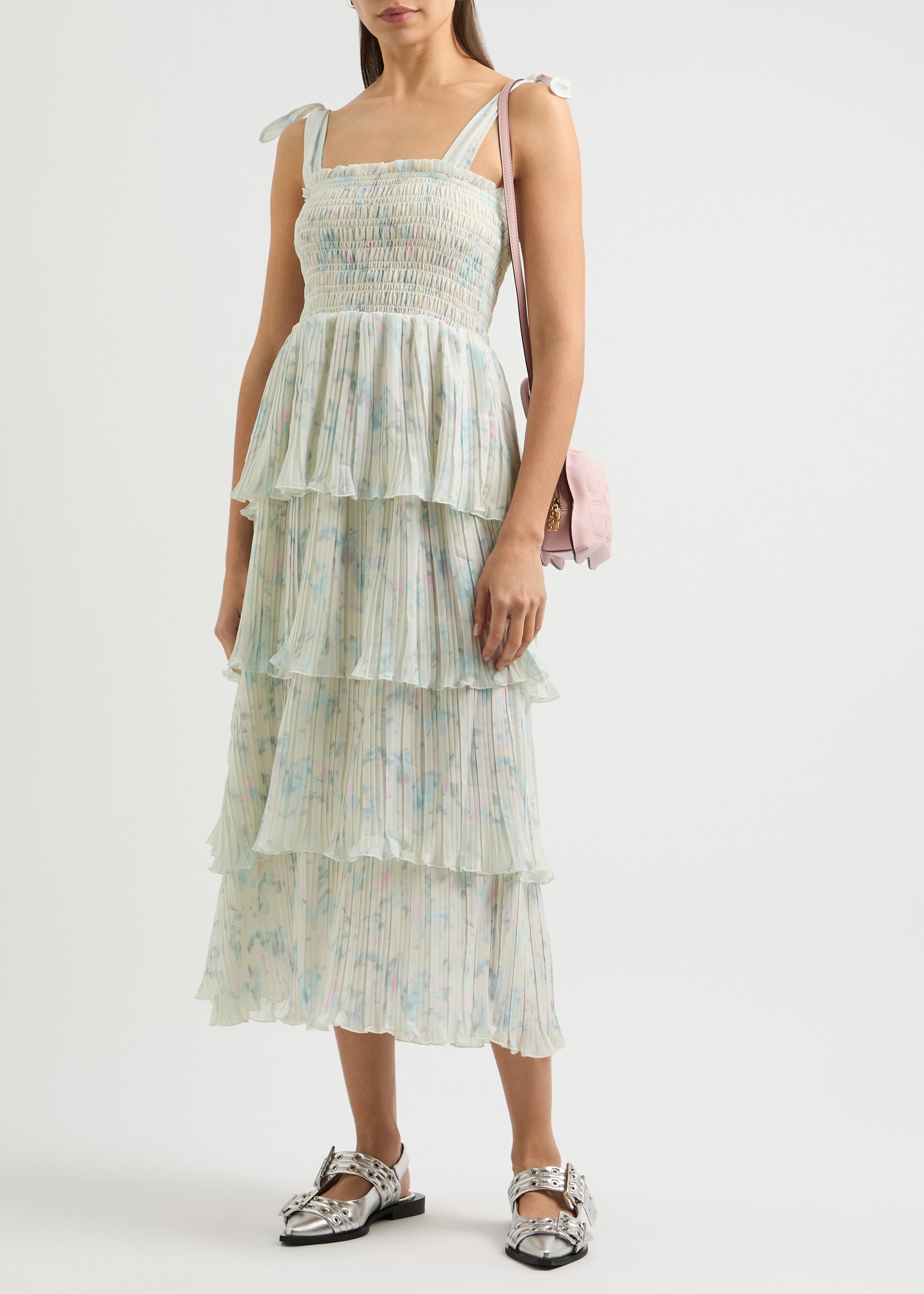 Printed plissé georgette midi dress - 4