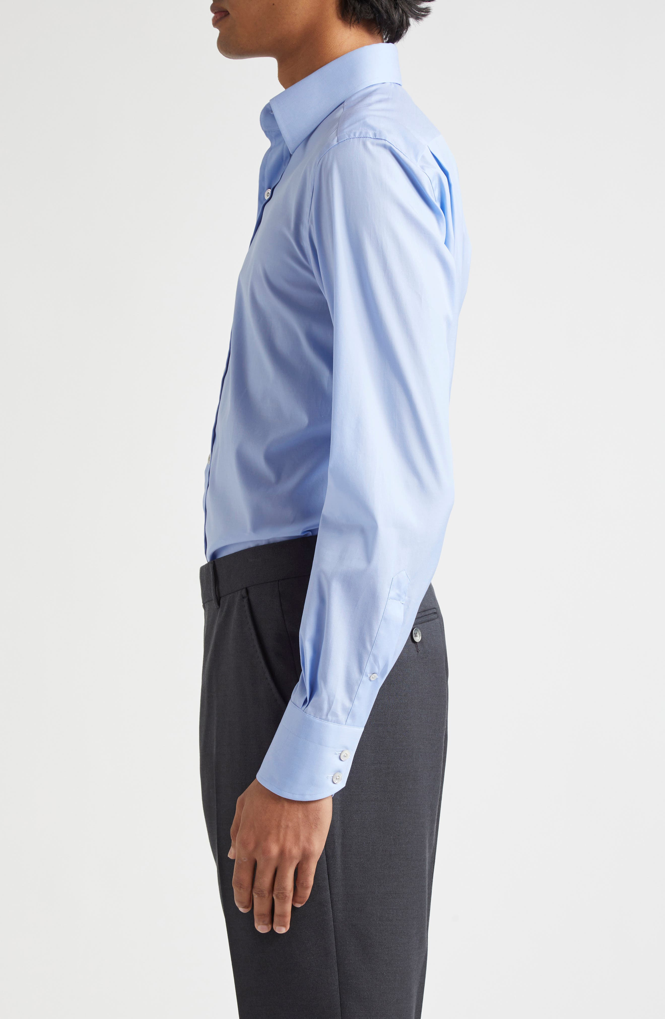 TOM FORD Classic Fit Solid Stretch Poplin Button-Up Shirt in Hb539 Turquoise at Nordstrom - 3