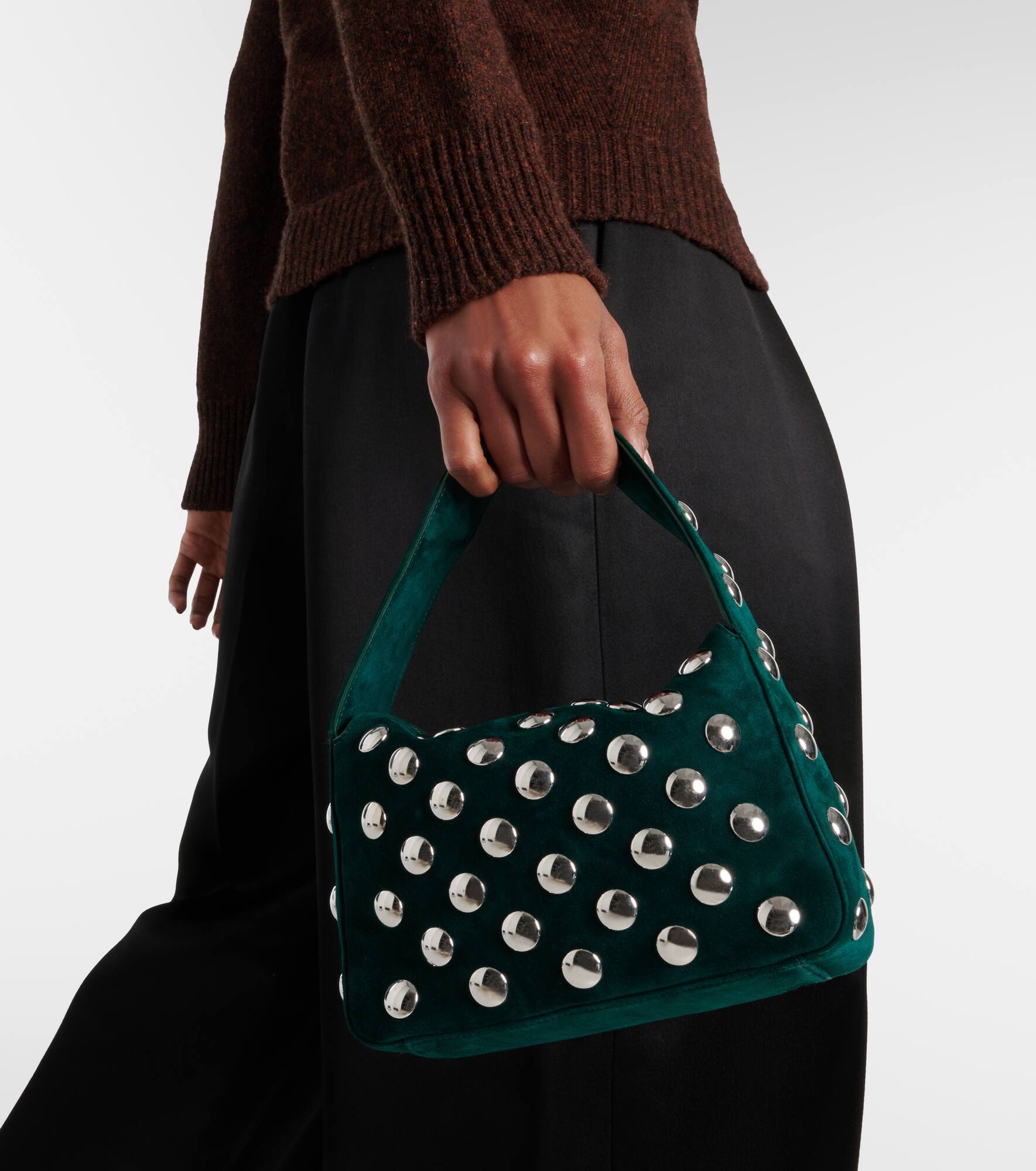 Elena Small studded suede shoulder bag - 2