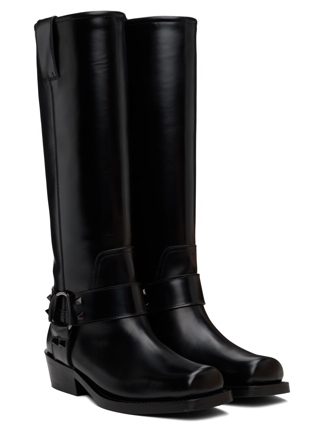 Black Rockstud Tall Biker Boots - 4