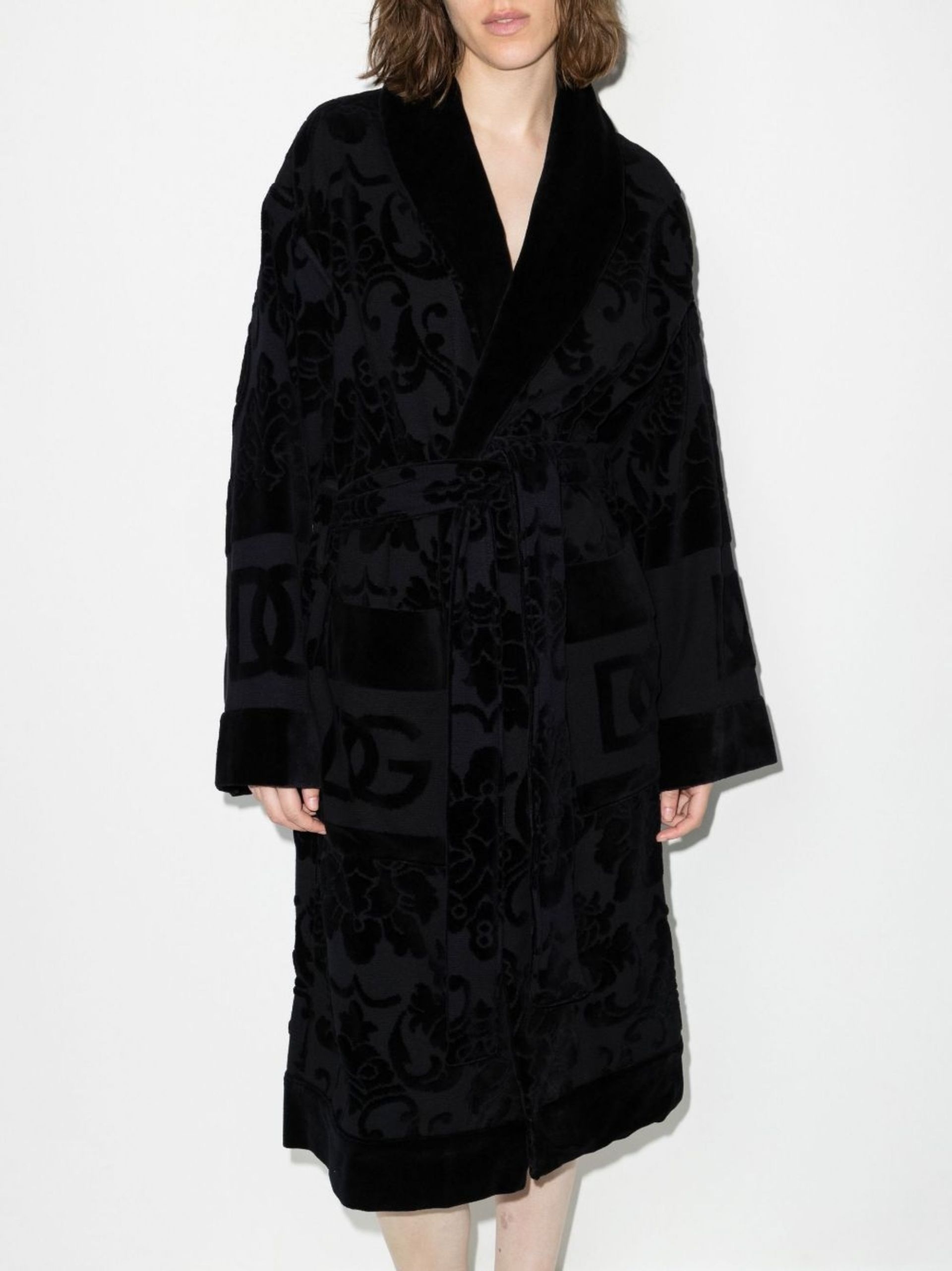 Black jacquard logo cotton bathrobe - 2