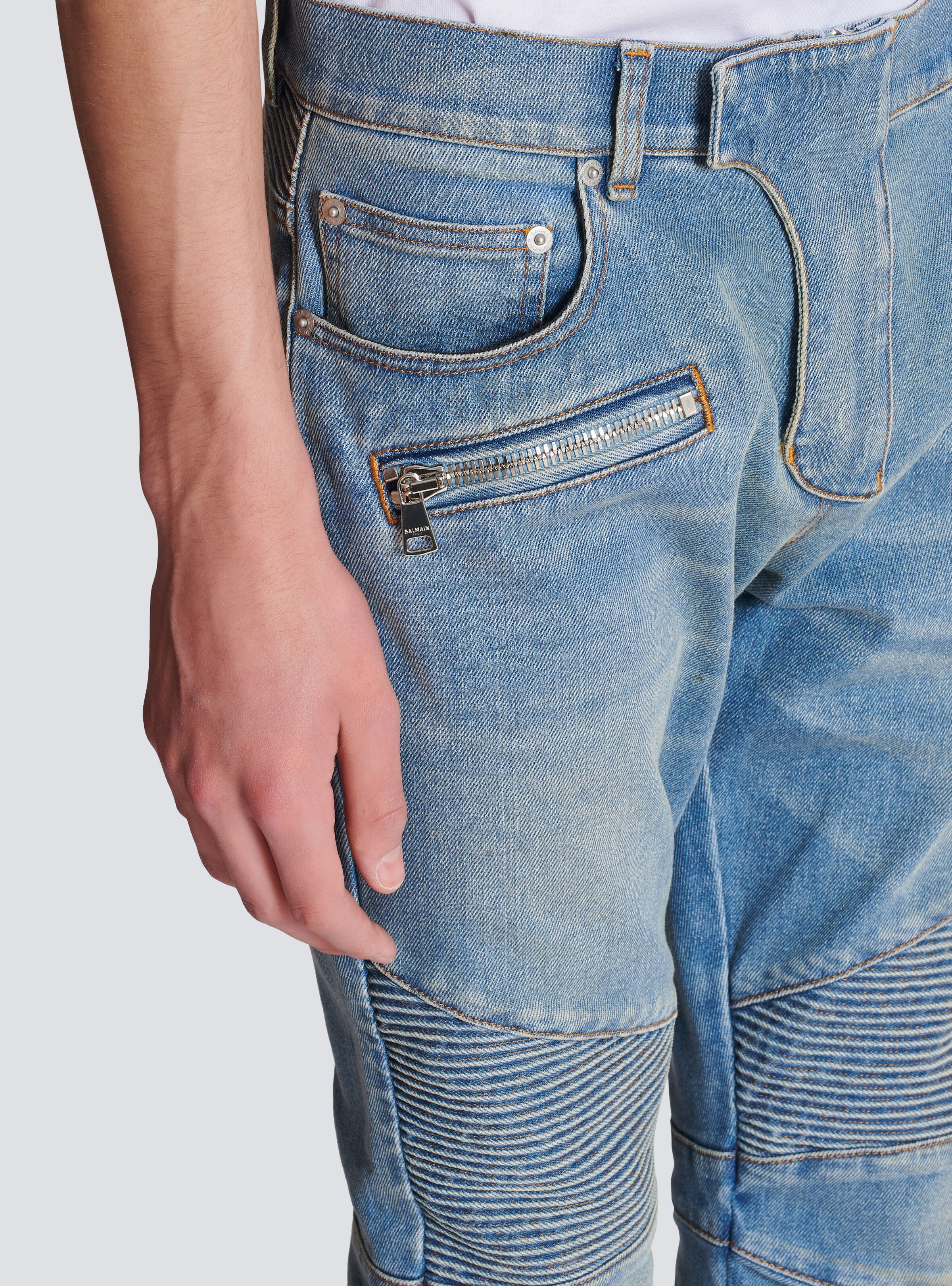 Slim-fit biker trousers in denim - 6