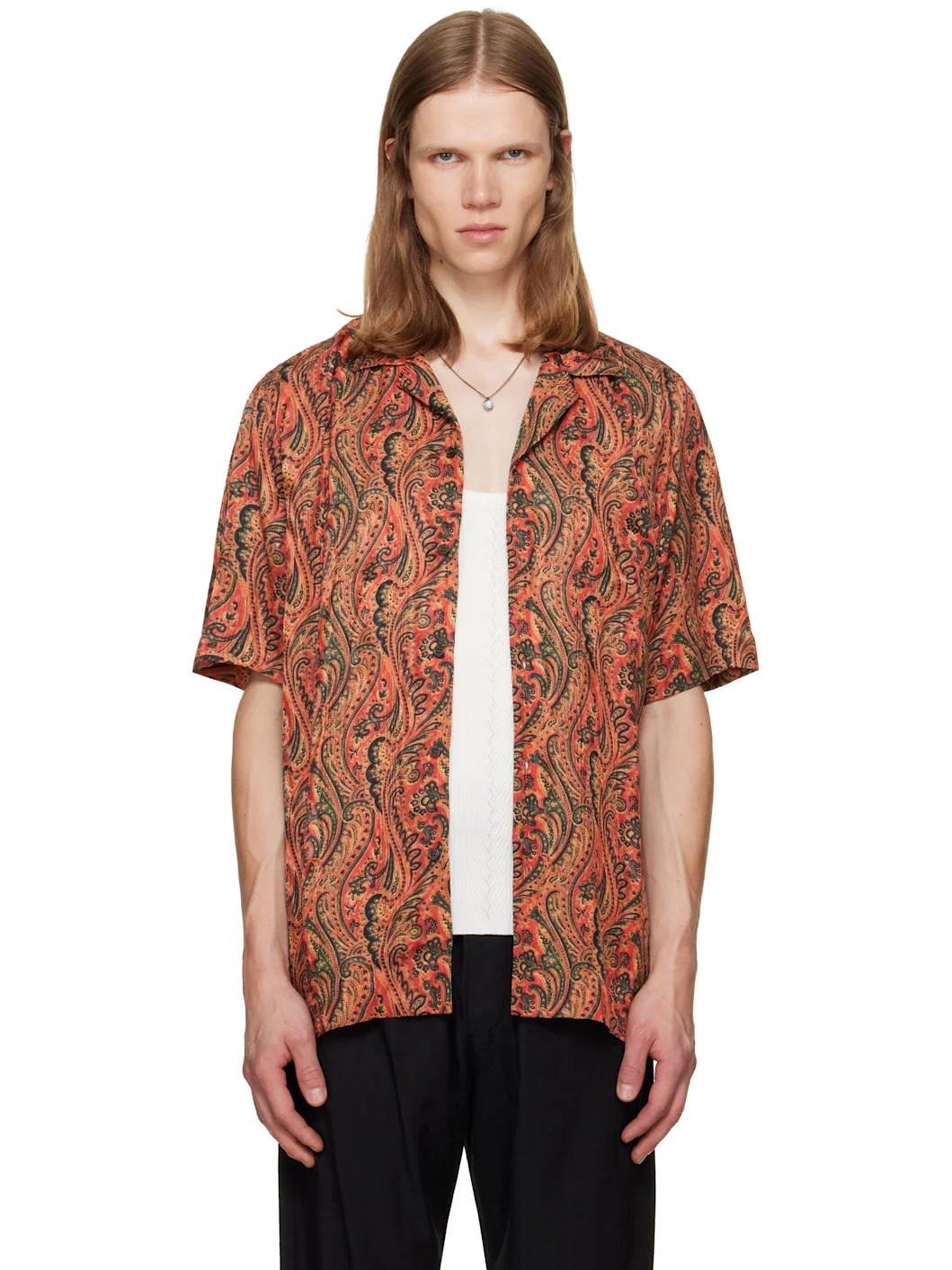 Orange Boxy Jacquard Shirt - 1