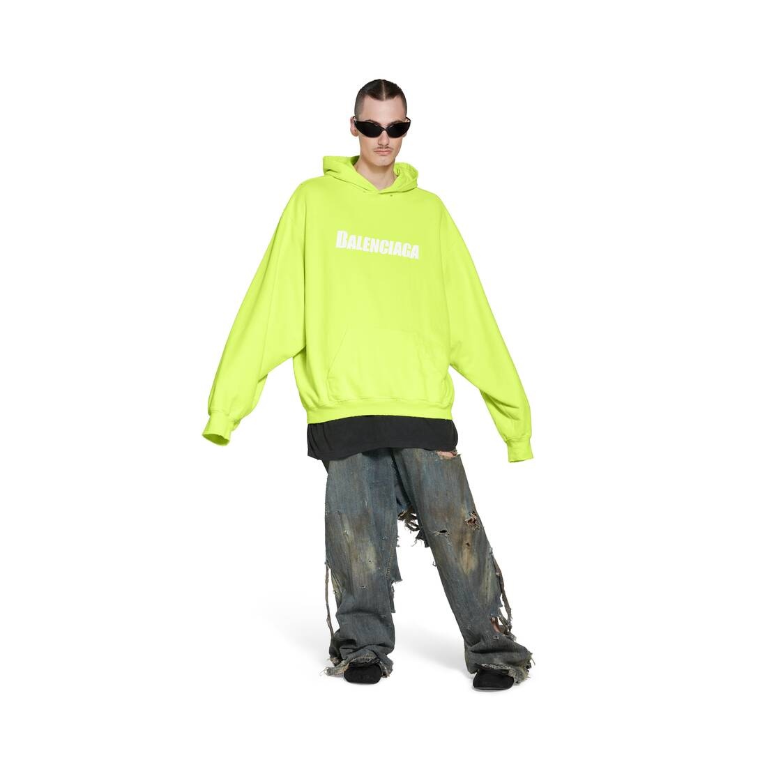 Caps Destroyed Hoodie  in Fluo Yellow - 2