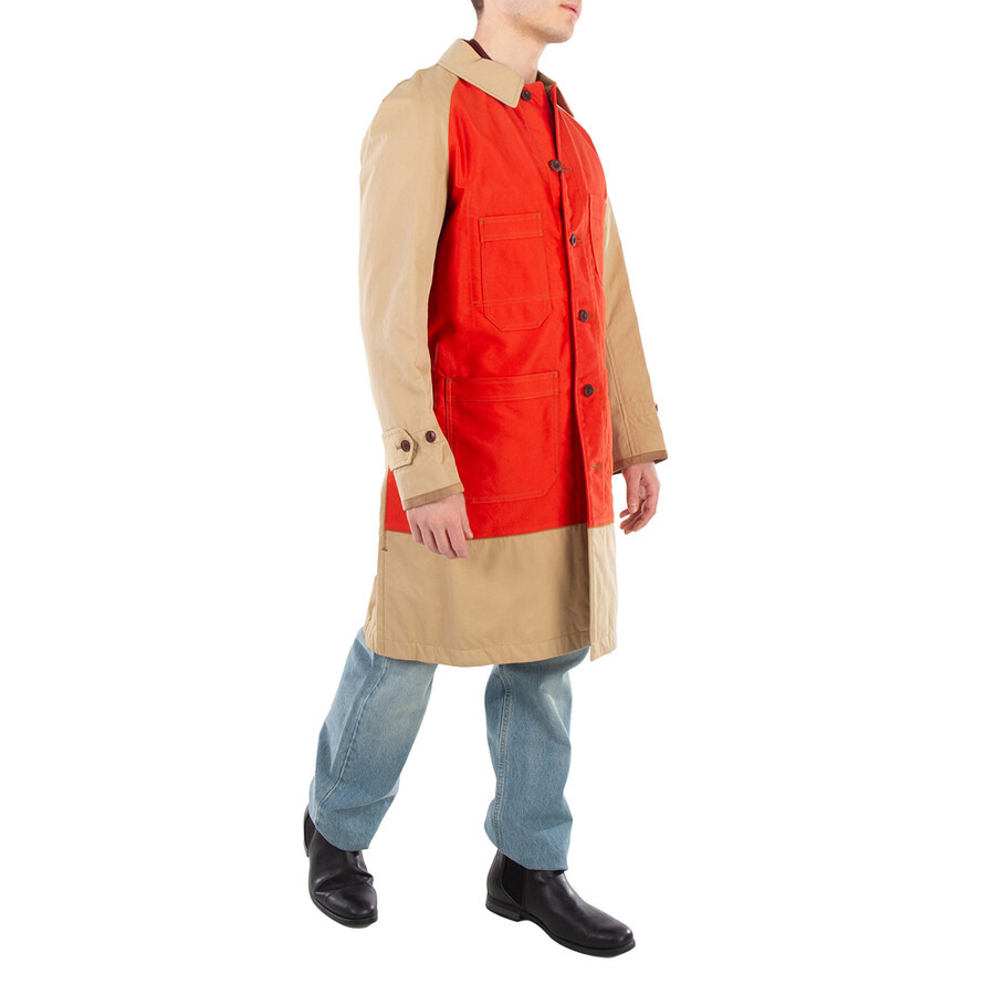 Junya Watanabe Orange X Beige Color Block Trench Coat - 2