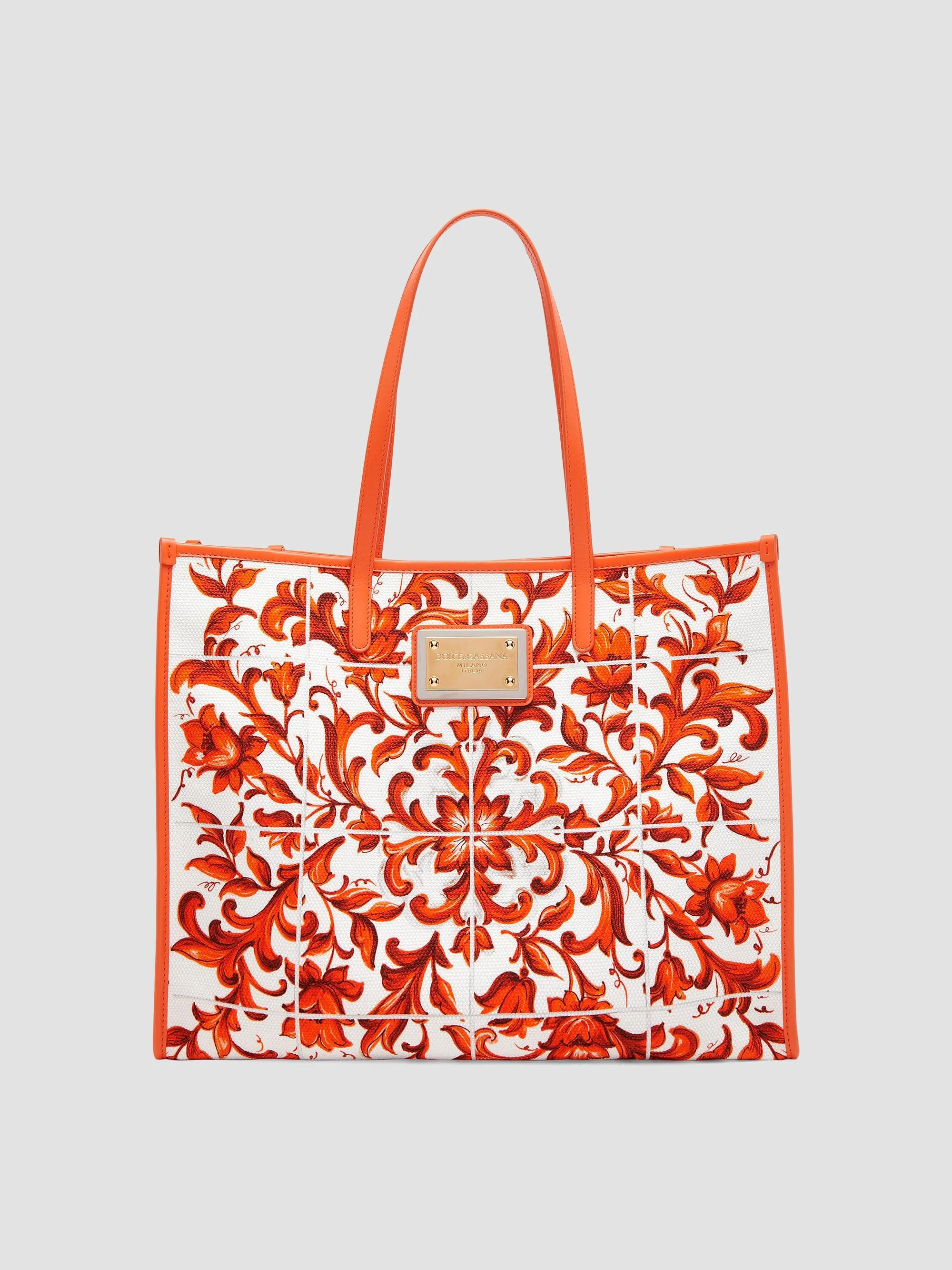 Women's Maiolica Print Shopper Tote Bag - Maiolica Orange - 1