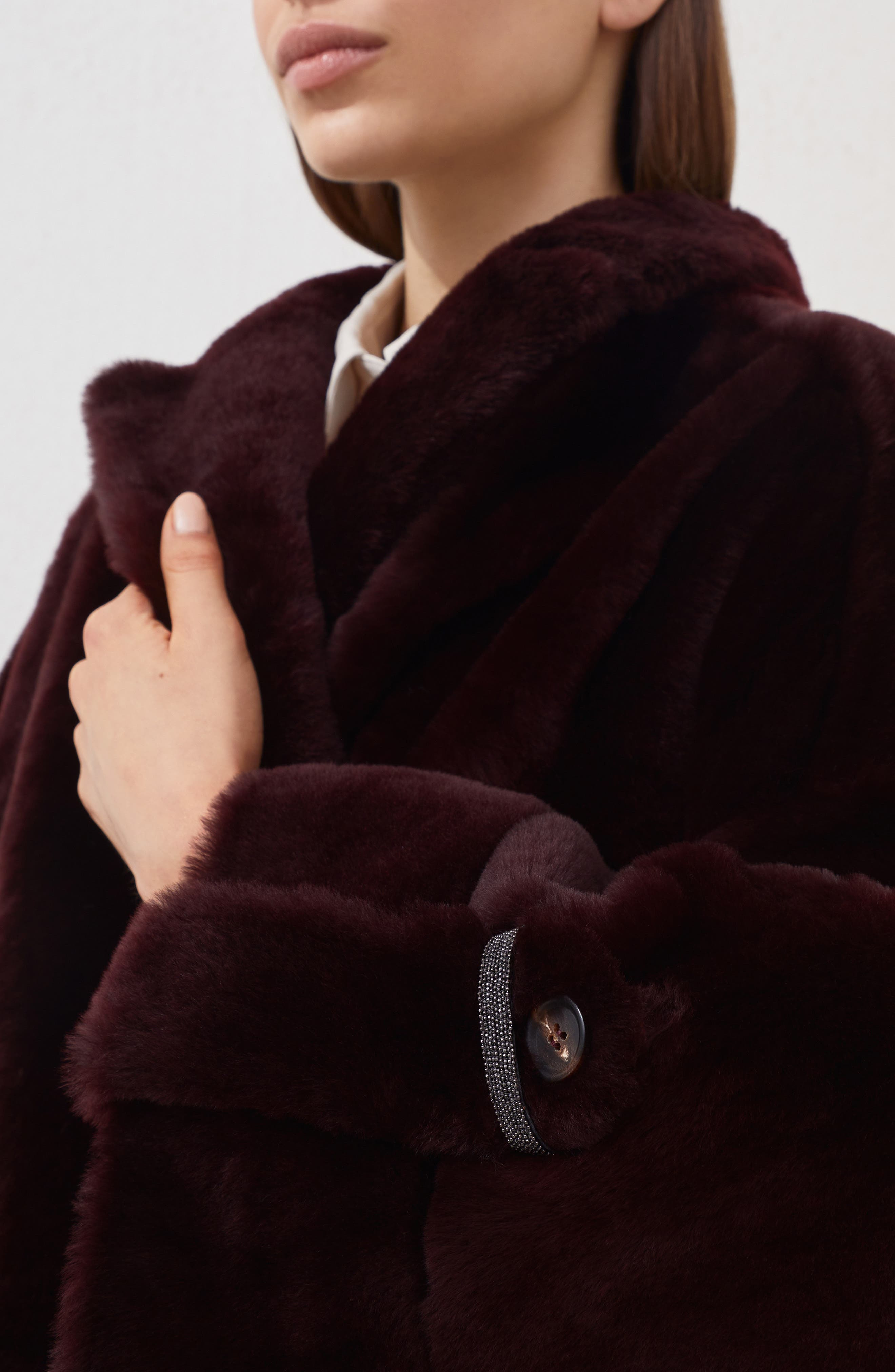 Brunello Cucinelli Shearling reversible outerwear in Burgundy at Nordstrom - 4