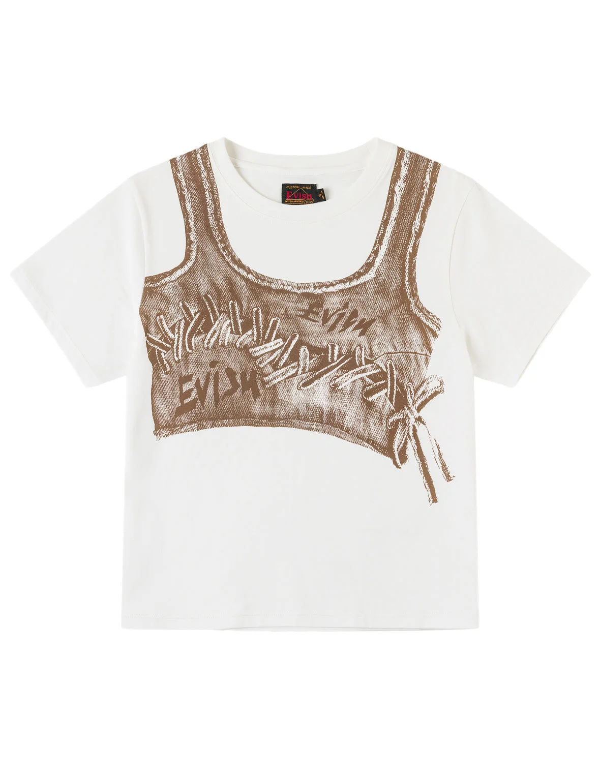 Fake Denim Lace-up Vest Print T-shirt - 1