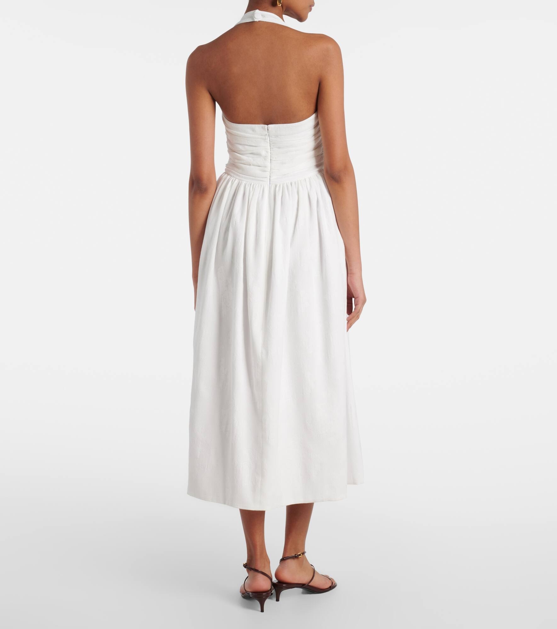 Leia ruched embroidered cotton midi dress - 3