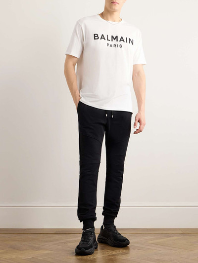 Balmain Skinny Logo-Flocked Panelled Cotton-Jersey Sweatpants outlook