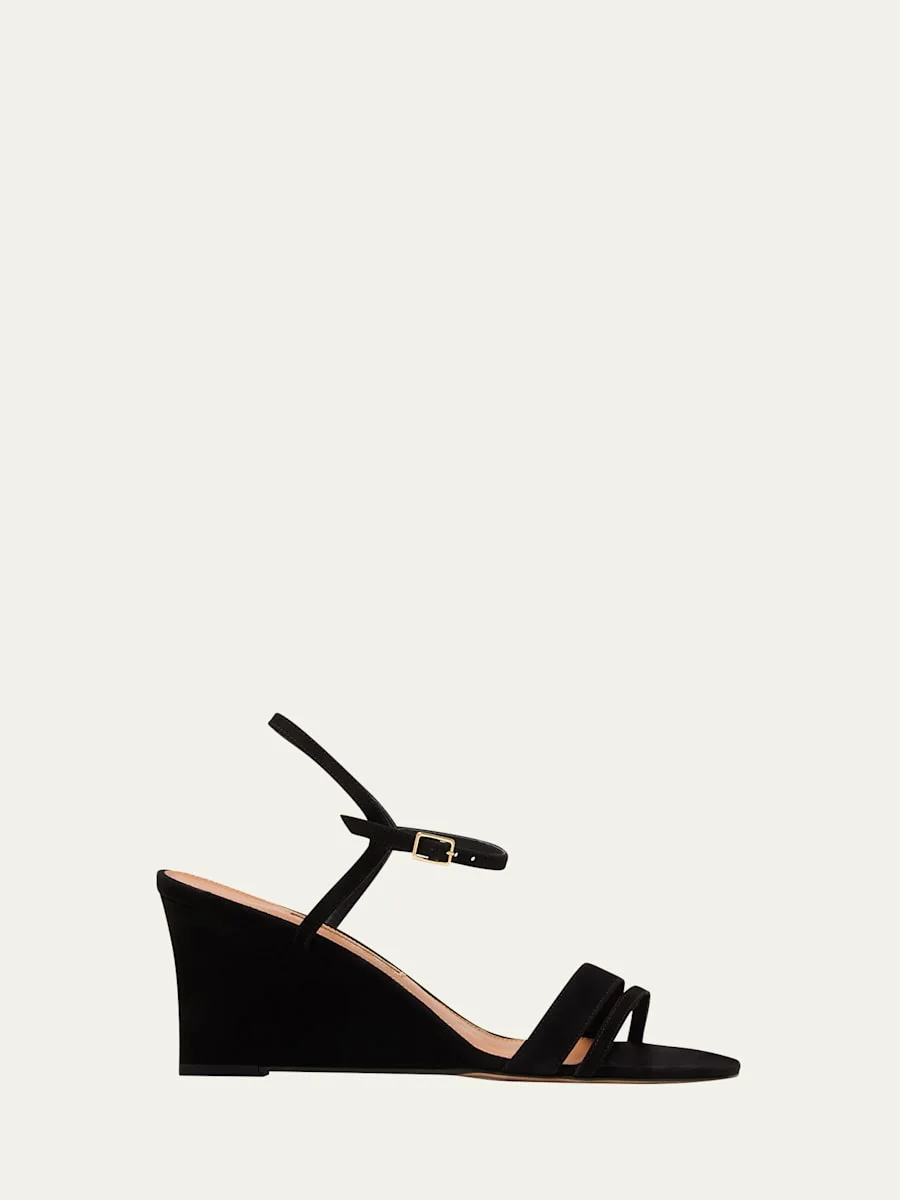Suede and Leather Wedge Sandals - 1