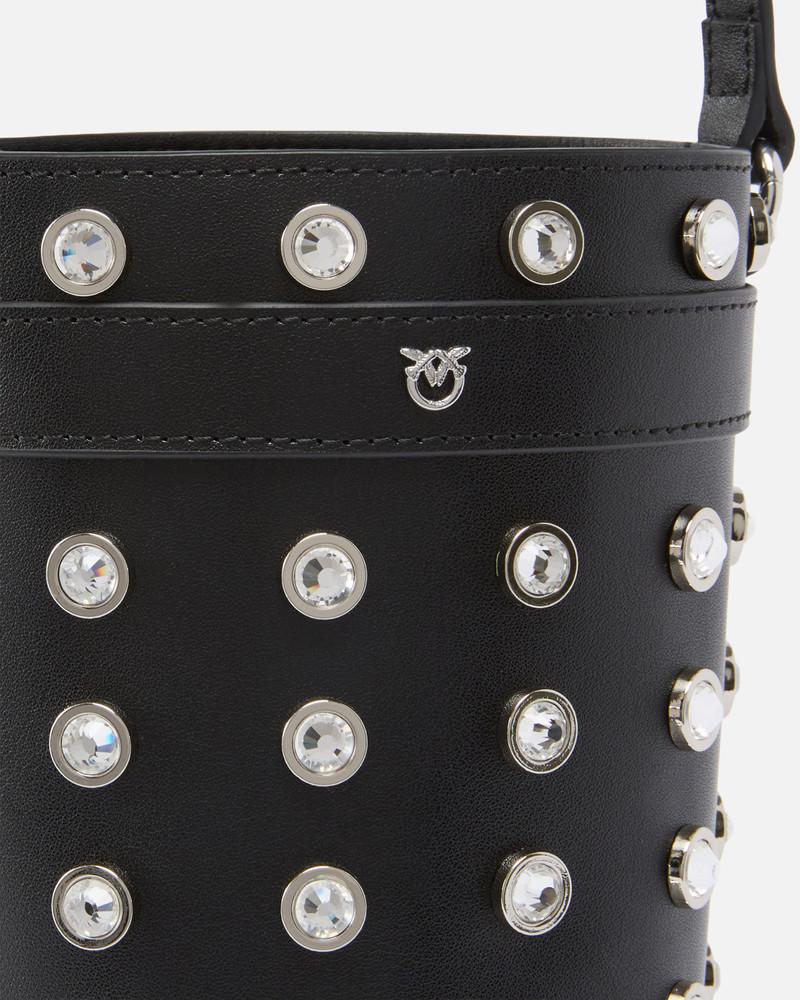 SMALL LEATHER BUCKET BAG WITH RHINESTONES 3