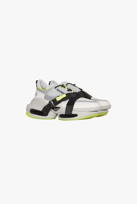 White and neon yellow leather and knit B-Bold low-top sneakers with straps - 2