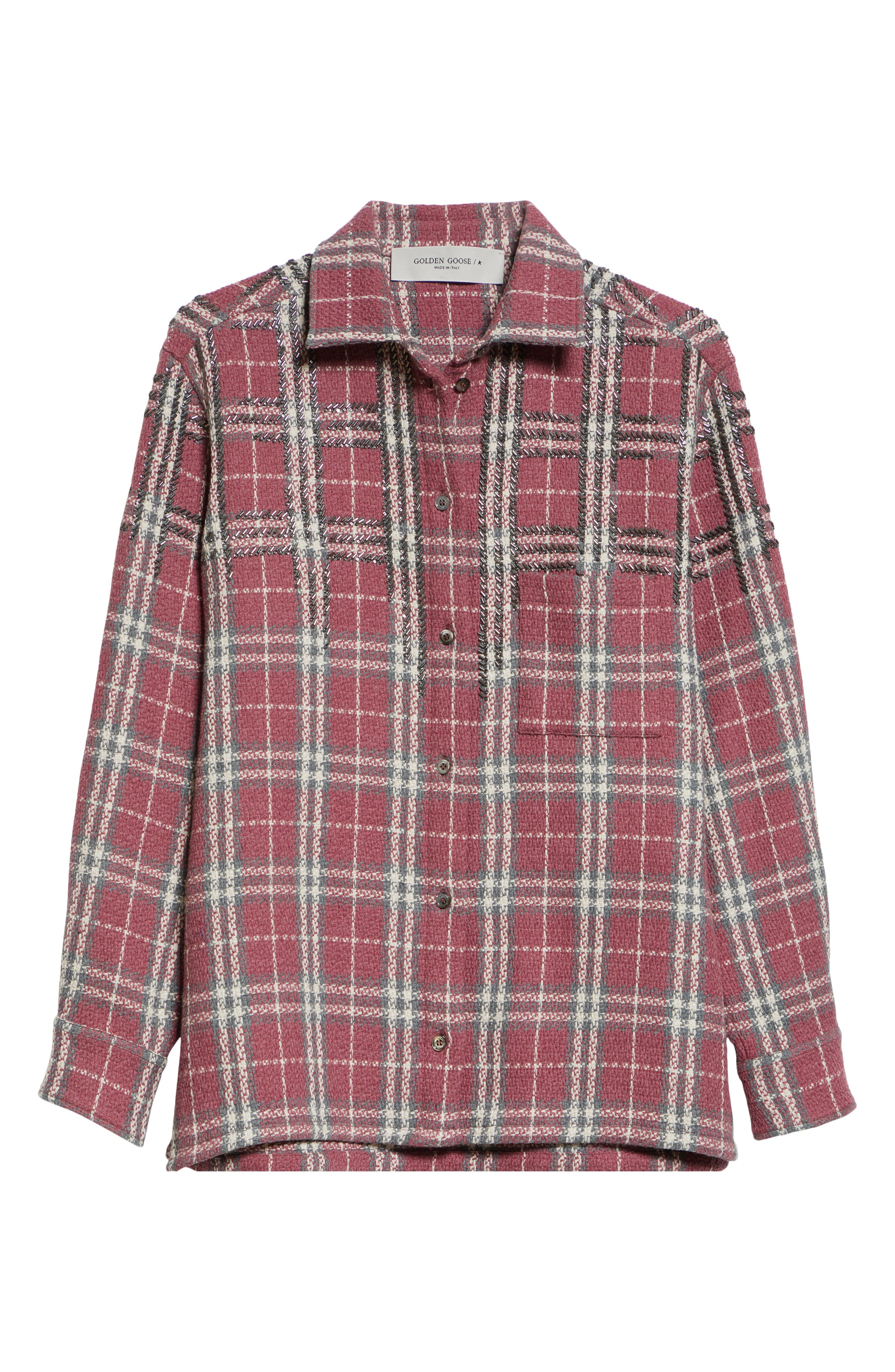 Golden Goose Journey Beaded Plaid Cotton Overshirt in Crushed Berry/Sandshell/Grey at Nordstrom - 6