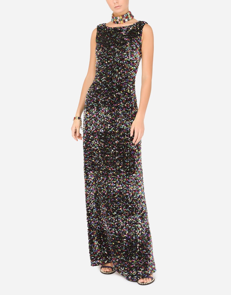 Long multi-colored sequined dress - 6